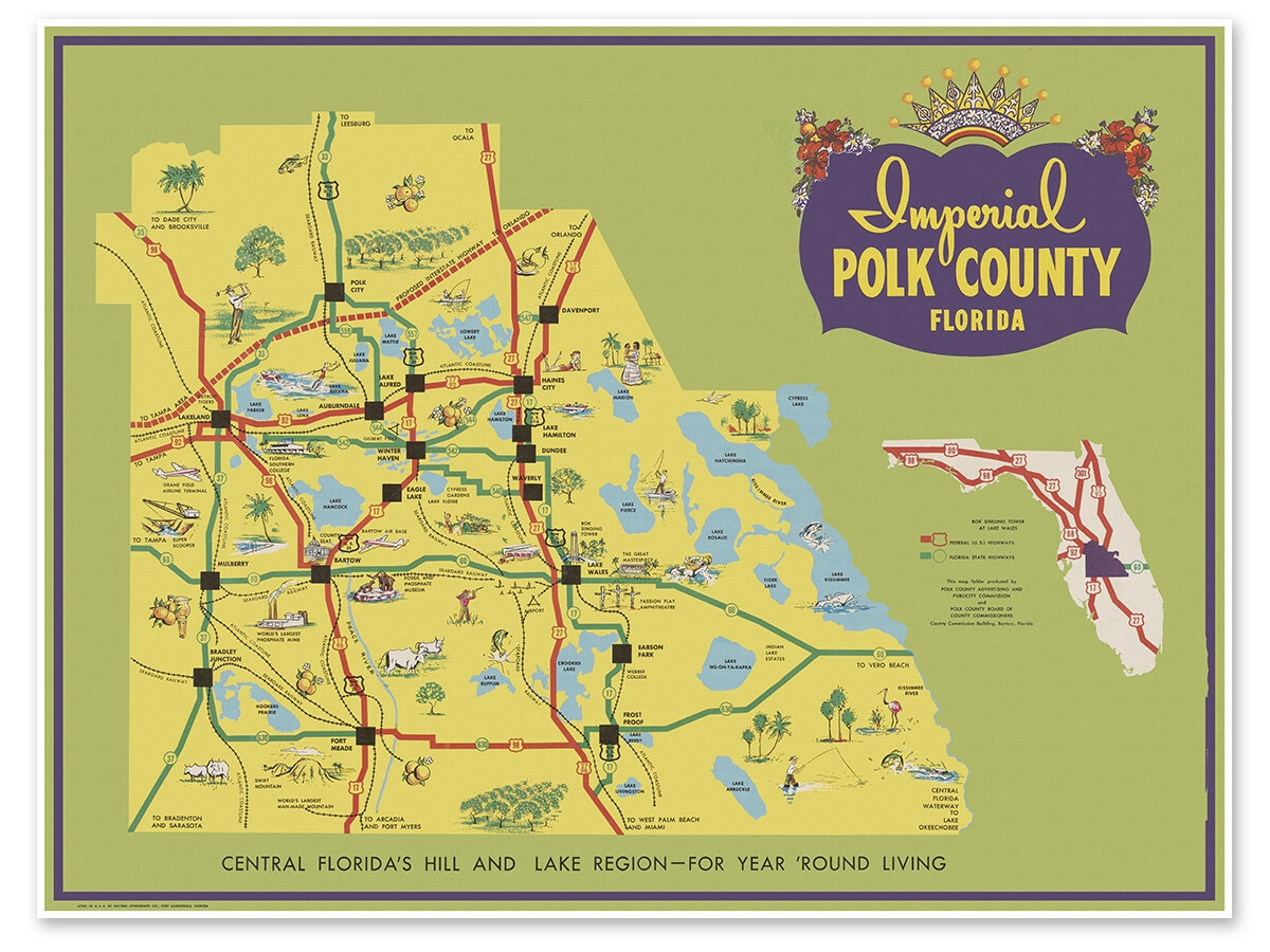 Imperial Polk County Central Florida Map Circa 1950 s Lakeland Davenport Etc EBay