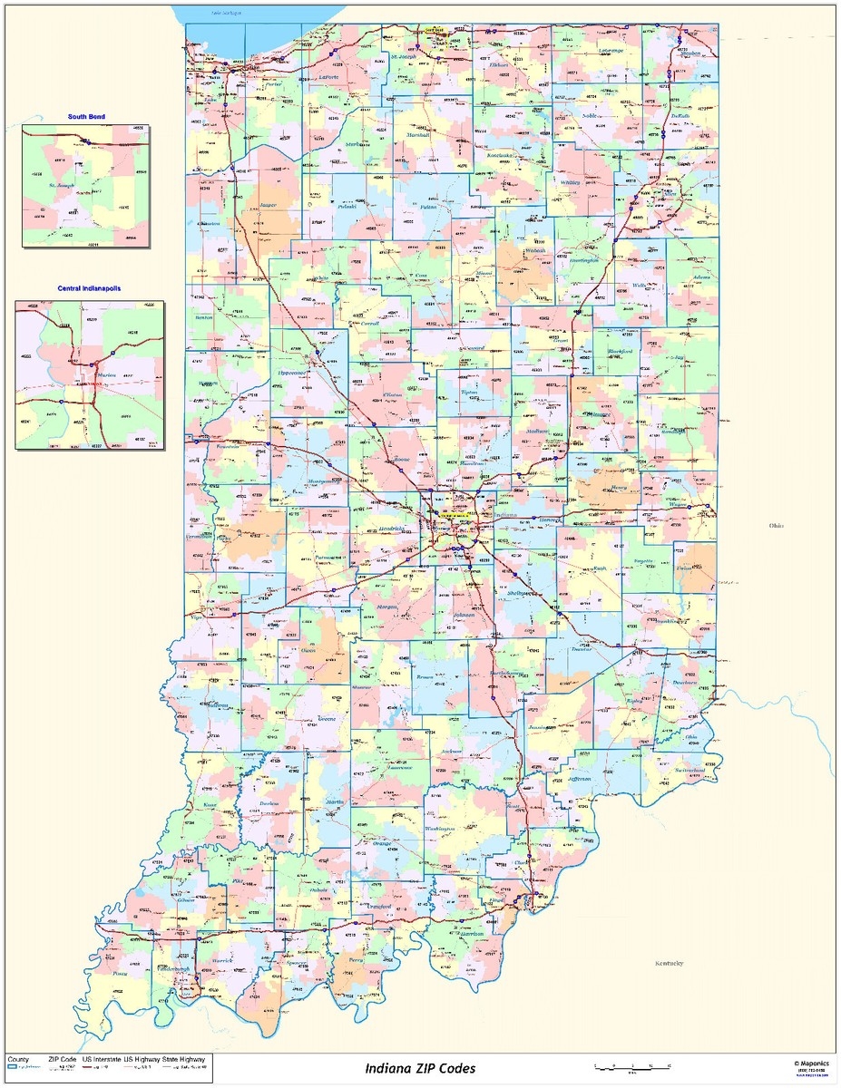 Indiana State Zipcode Laminated Wall Map EBay