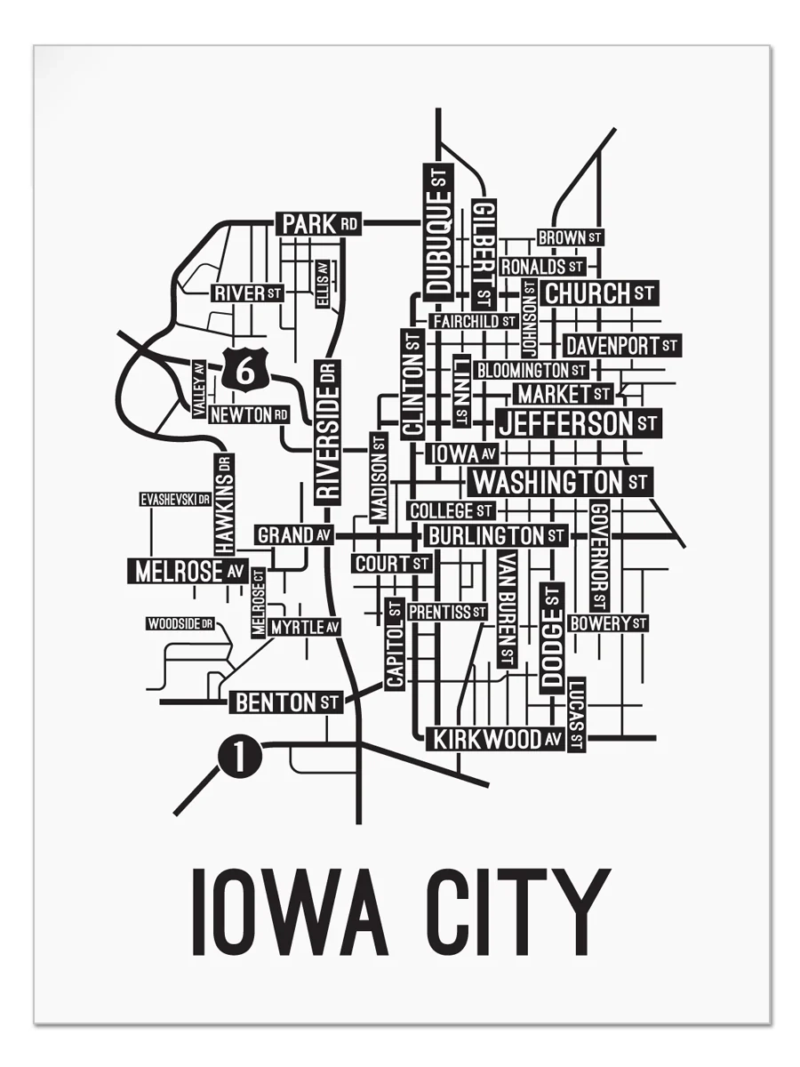 Iowa City Iowa Street Map School Street Posters Iowa City Iowa Street Map School Street Posters
