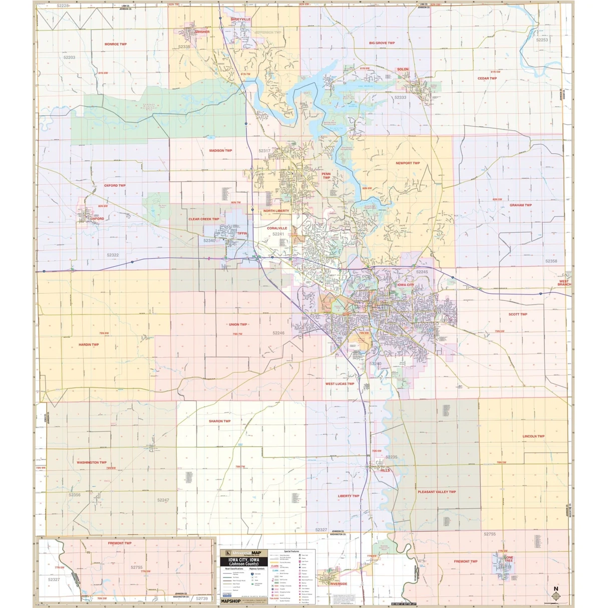 Iowa City Johnson Co IA Wall Map Shop City County Maps Ultimate Globes