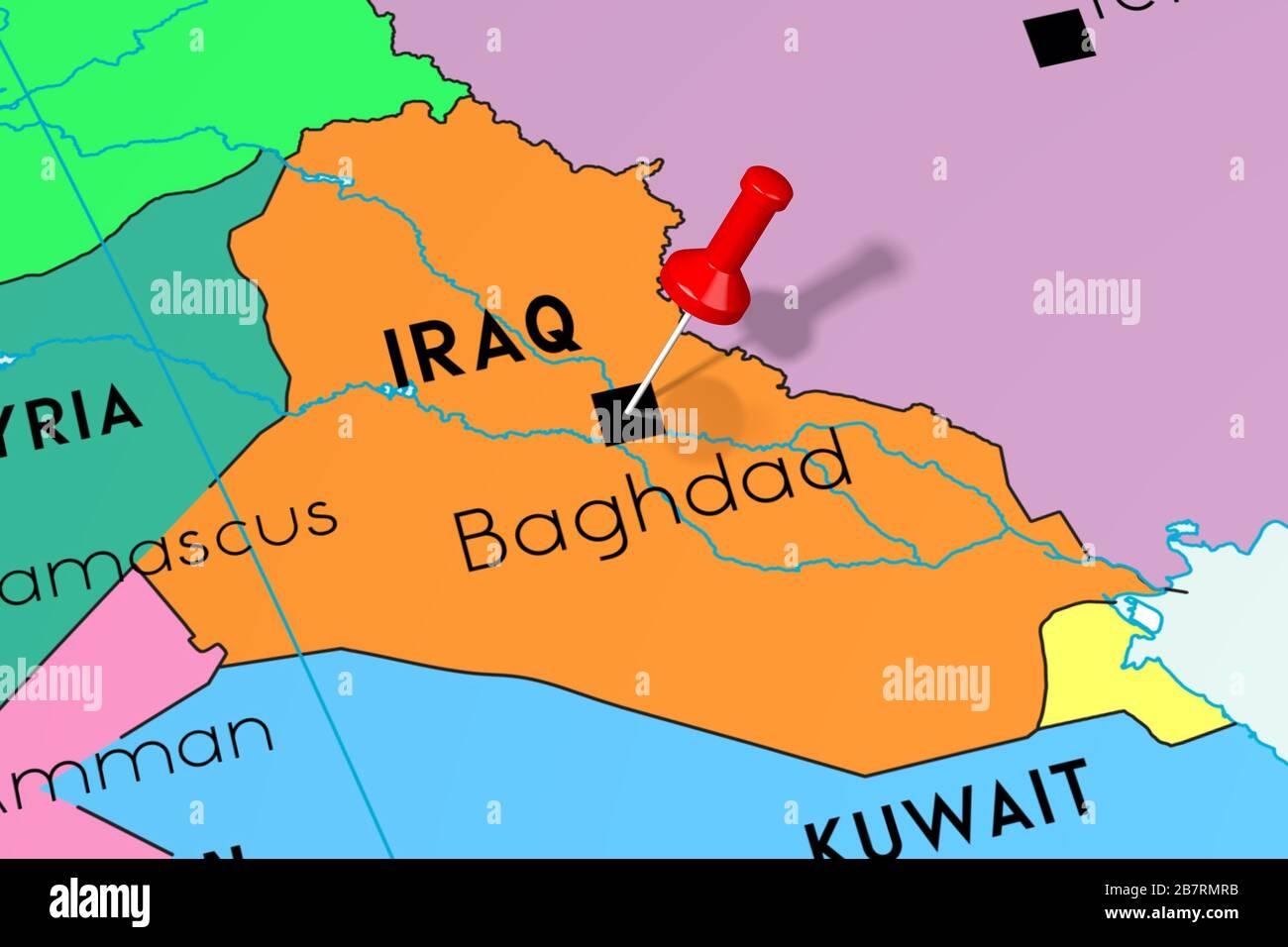 Iraq Baghdad Capital City Pinned On Political Map Stock Photo Alamy