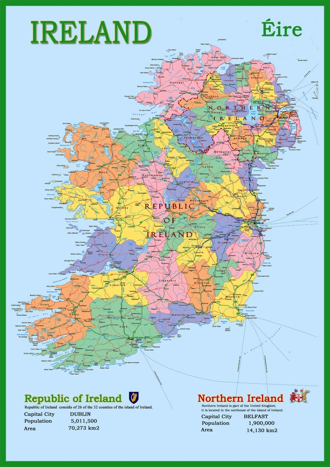 Ireland County Laminated Wall Map A1 59 4 X 84 1cm EBay