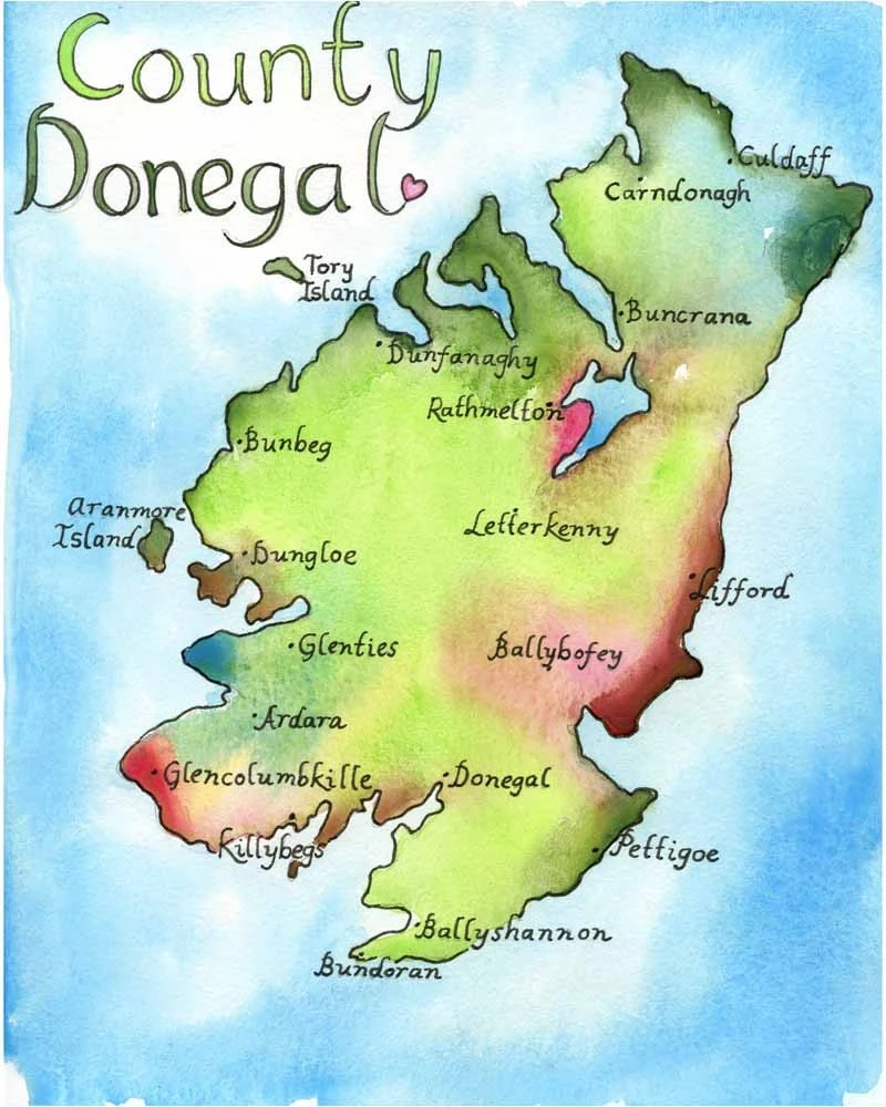 Ireland Map ORIGINAL Watercolor Painting 8x10 County Donegal Etsy