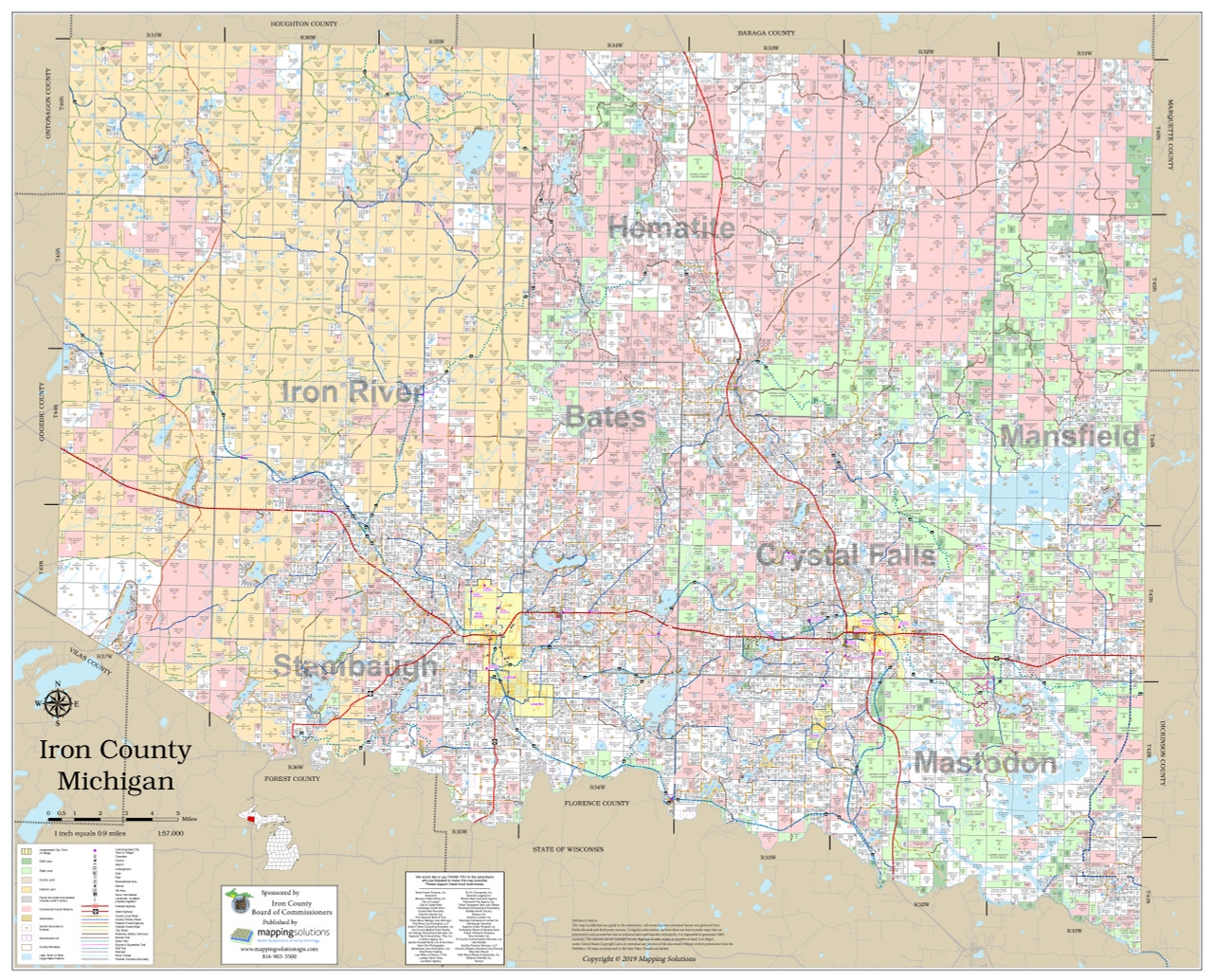 Iron County Michigan 2019 Wall Map Mapping Solutions