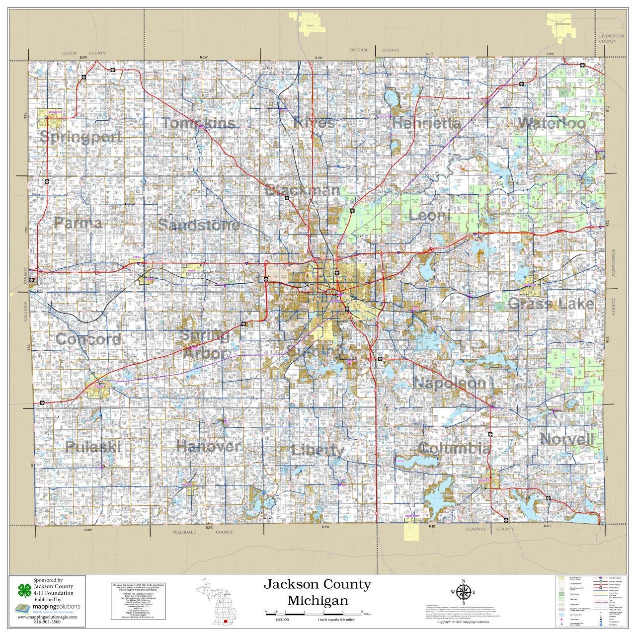 Jackson County Michigan 2022 Wall Map Mapping Solutions