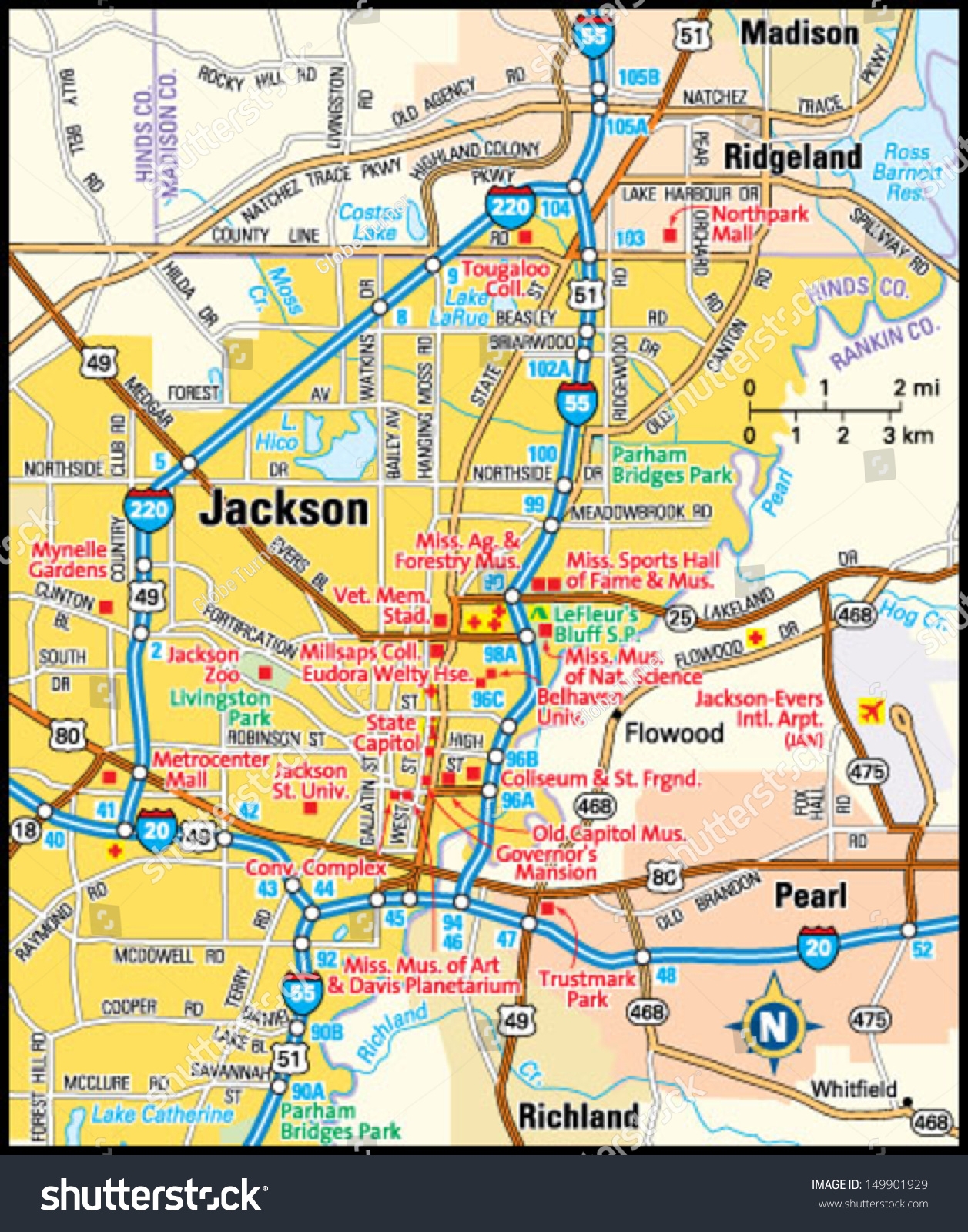 Jackson Mississippi Area Map Stock Vector Royalty Free 149901929 Shutterstock