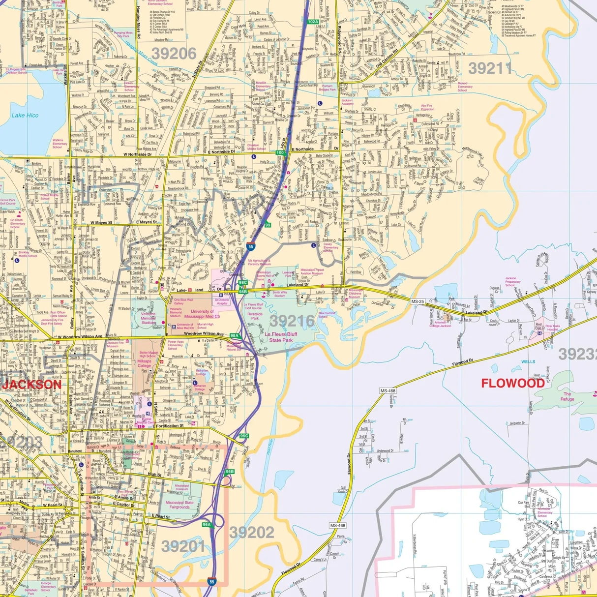 Jackson MS Wall Map Shop City County Maps Ultimate Globes