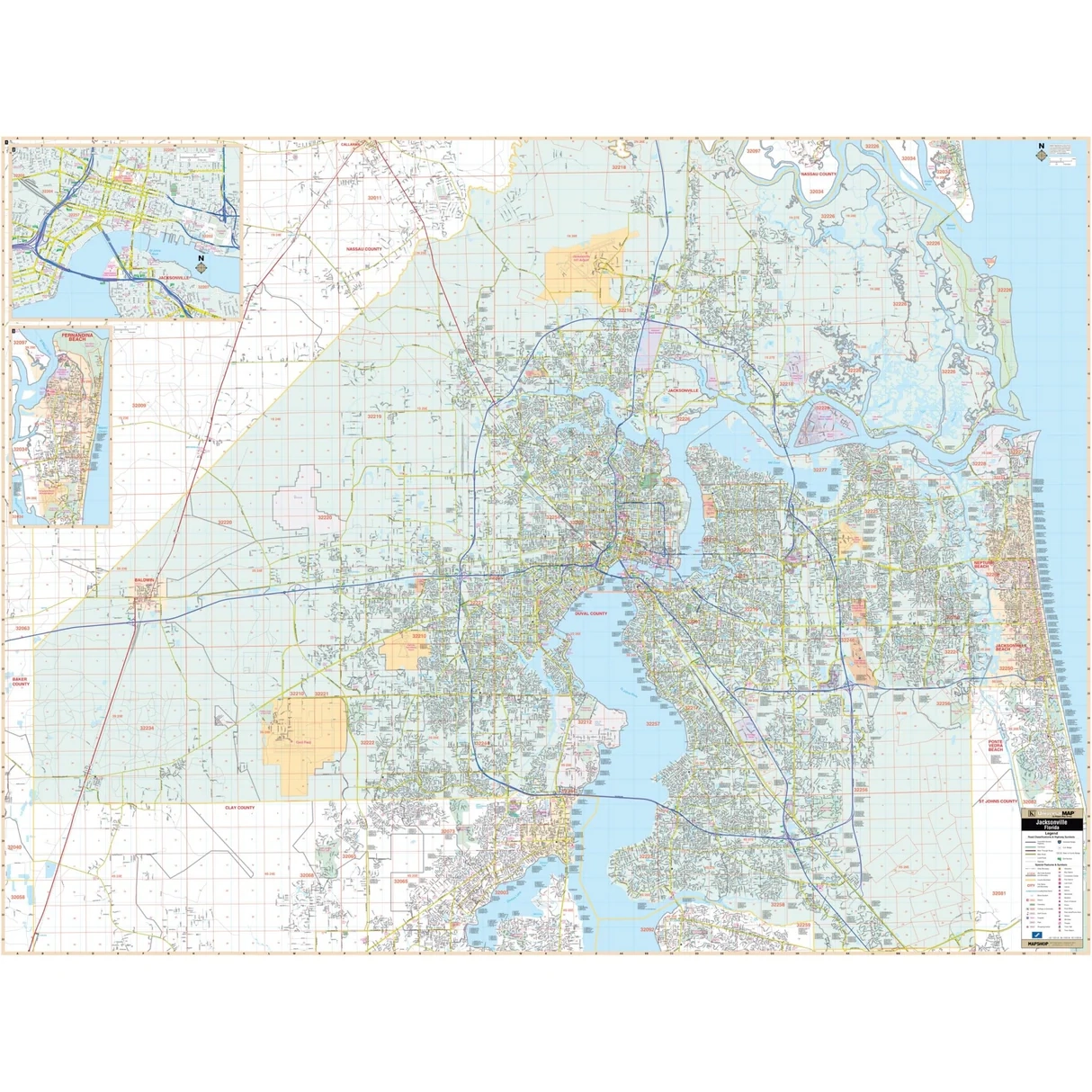 Jacksonville Duval Co FL Wall Map Shop City County Maps Ultimate Globes