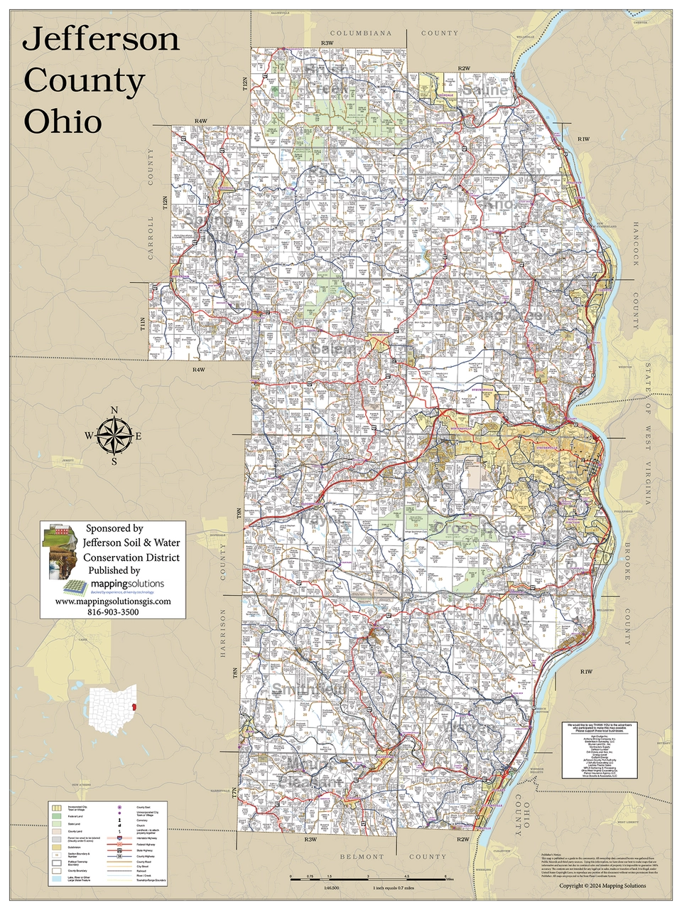 Jefferson County Ohio 2024 Wall Map Mapping Solutions