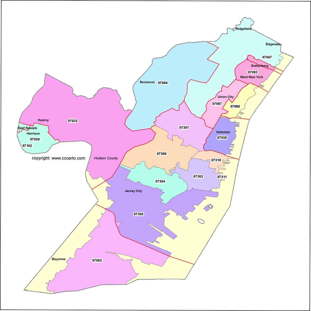 Jersey City ZIP Codes Map Hudson County ZIP Codes Map New Jersey 