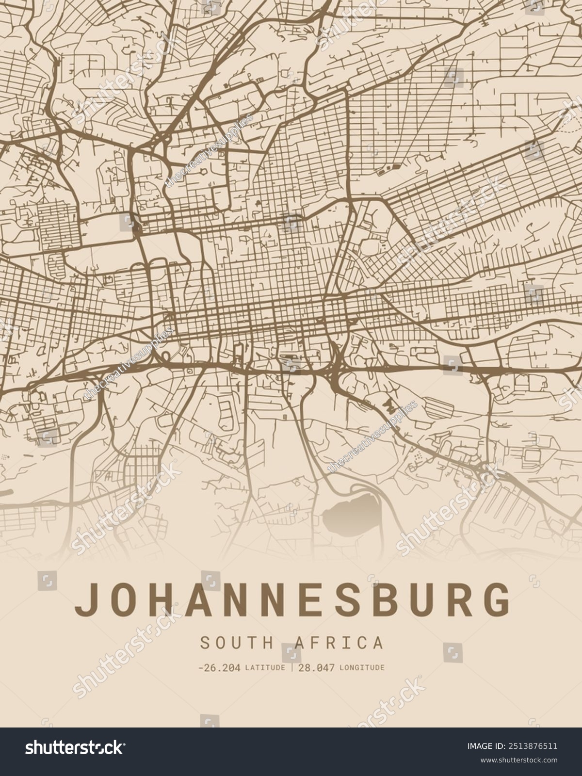 Johannesburg City Map Art Coordinates South Stock Illustration 2513876511 Shutterstock