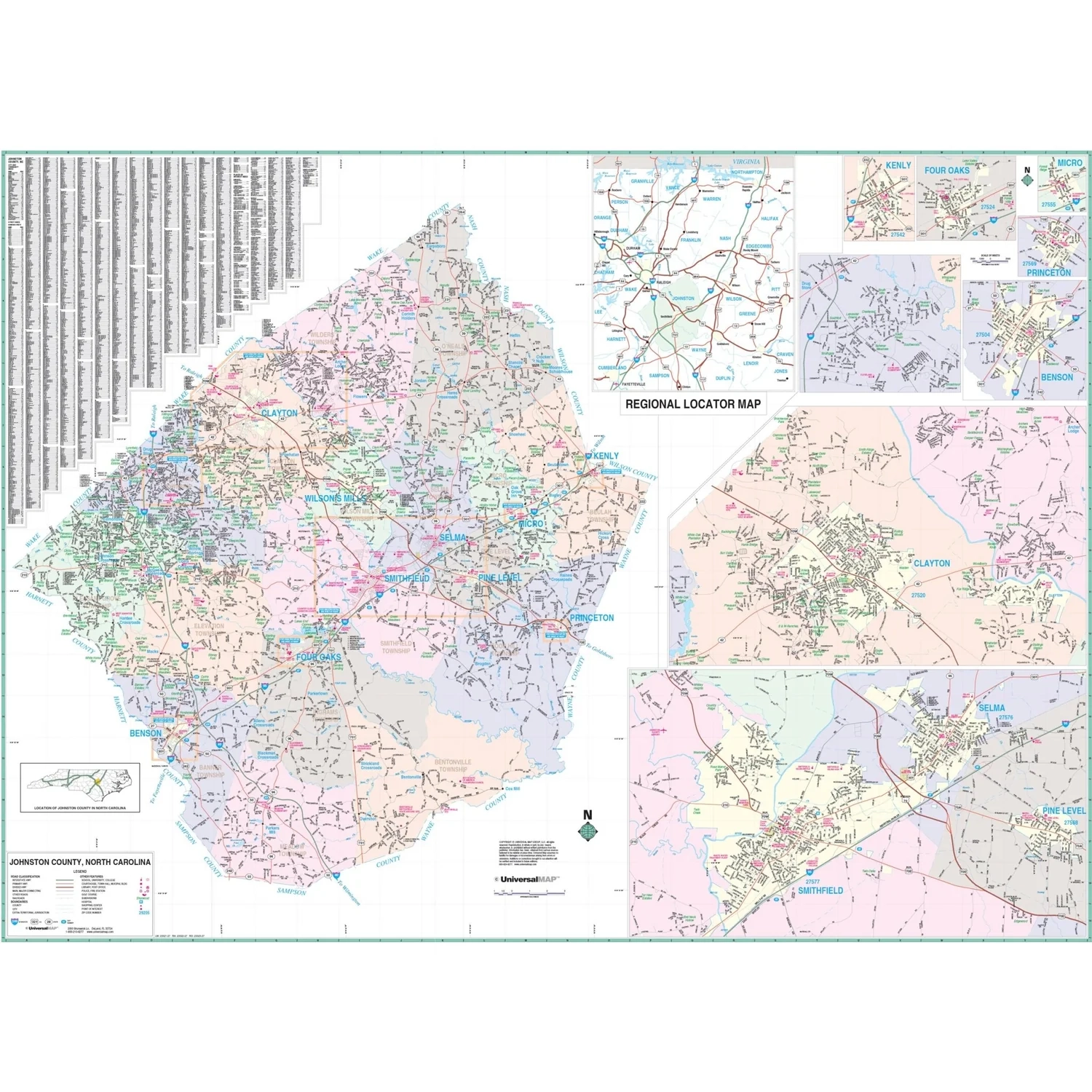 Johnston County NC Wall Map Shop City County Maps Ultimate Globes