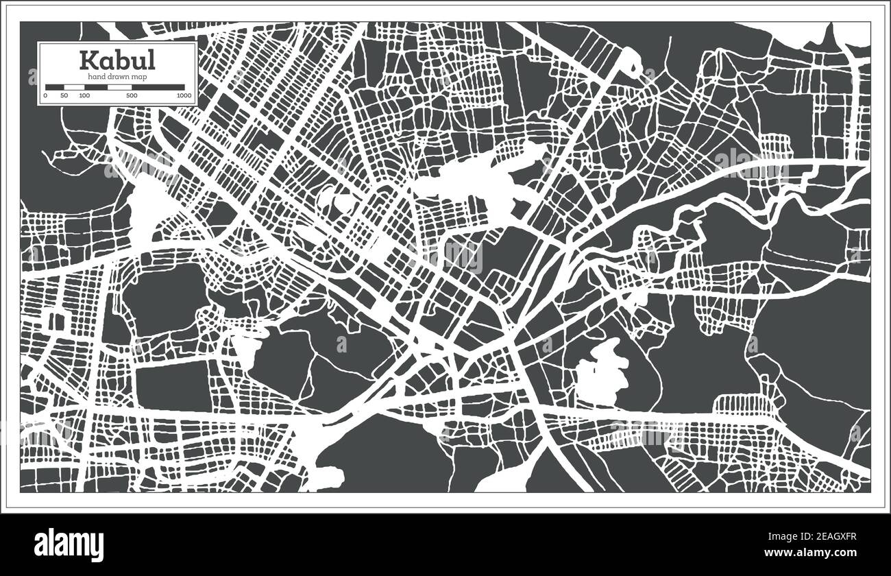Kabul Afghanistan City Map In Black And White Color In Retro Style Outline Map Vector Illustration Stock Vector Image Art Alamy