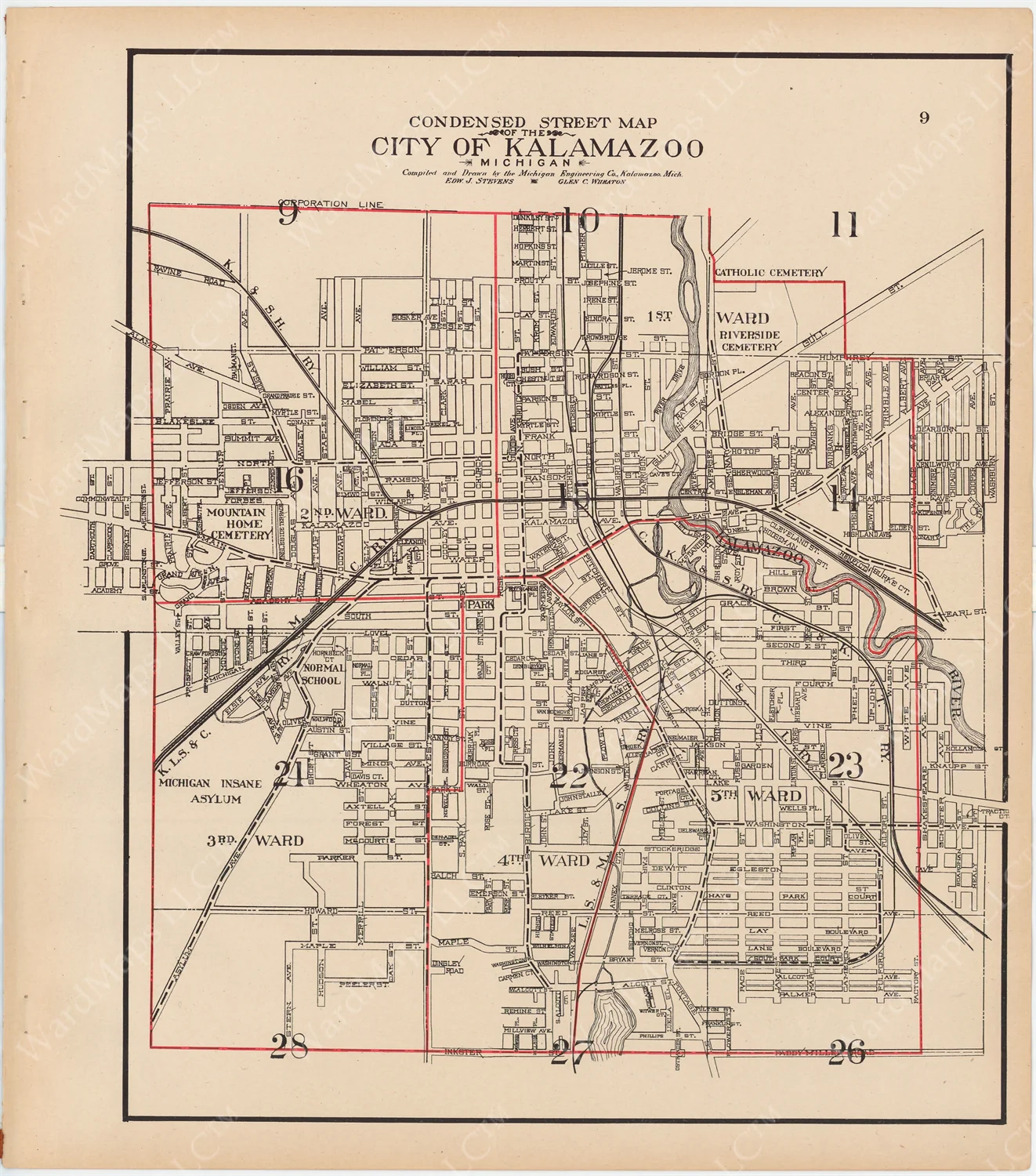 Kalamazoo Michigan 1910 Condensed Street Map WardMaps LLC Kalamazoo Michigan 1910 Condensed Street Map WardMaps LLC