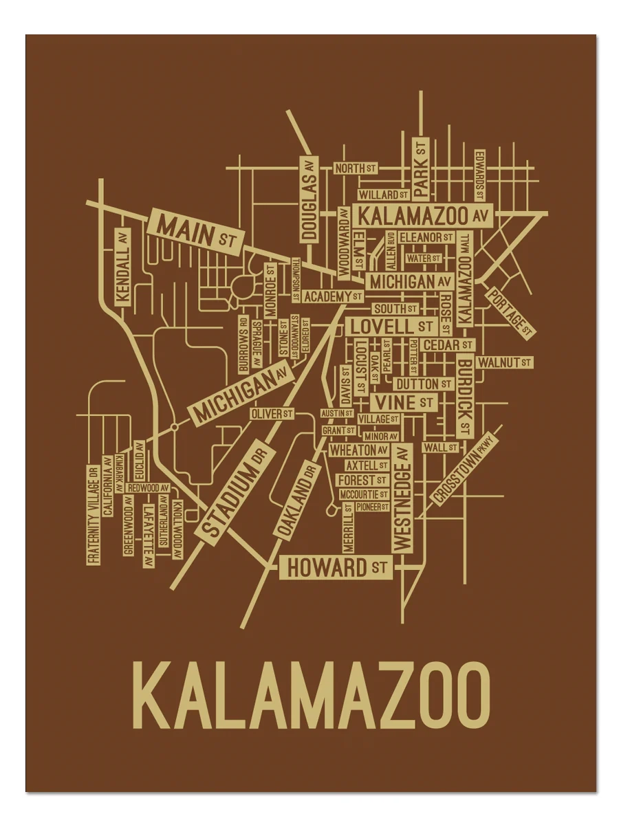 Kalamazoo Michigan Street Map School Street Posters Kalamazoo Michigan Street Map School Street Posters