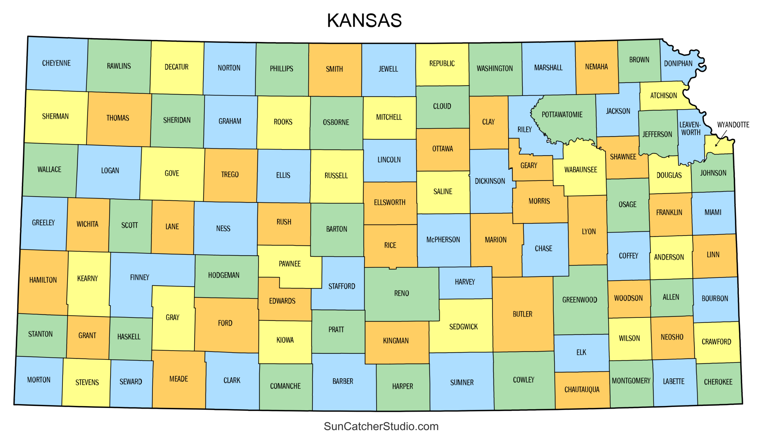 Kansas County Map Printable State Map With County Lines Free Printables Lettering SVG Files Tools Apps