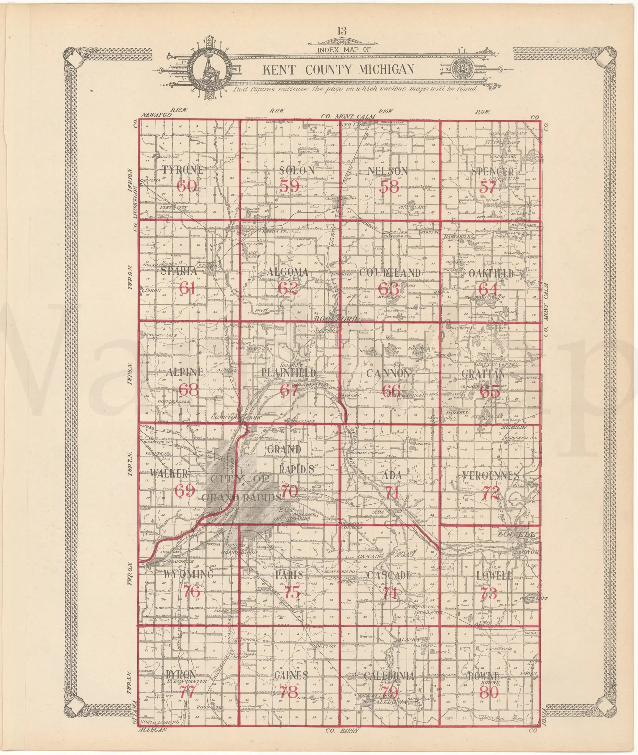 Kent County Michigan 1907 Index Map WardMaps LLC