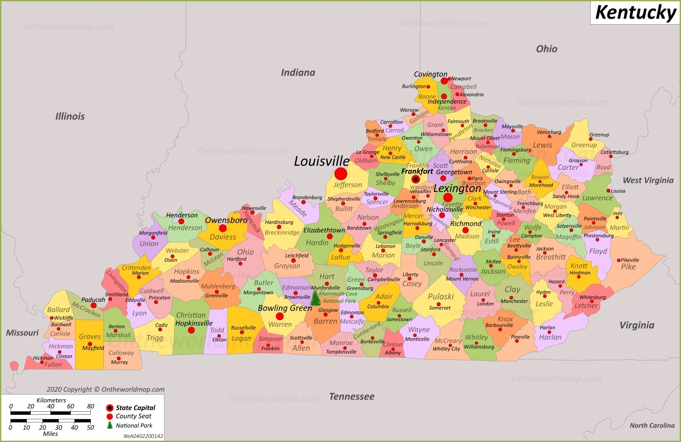 kentucky county map with cities