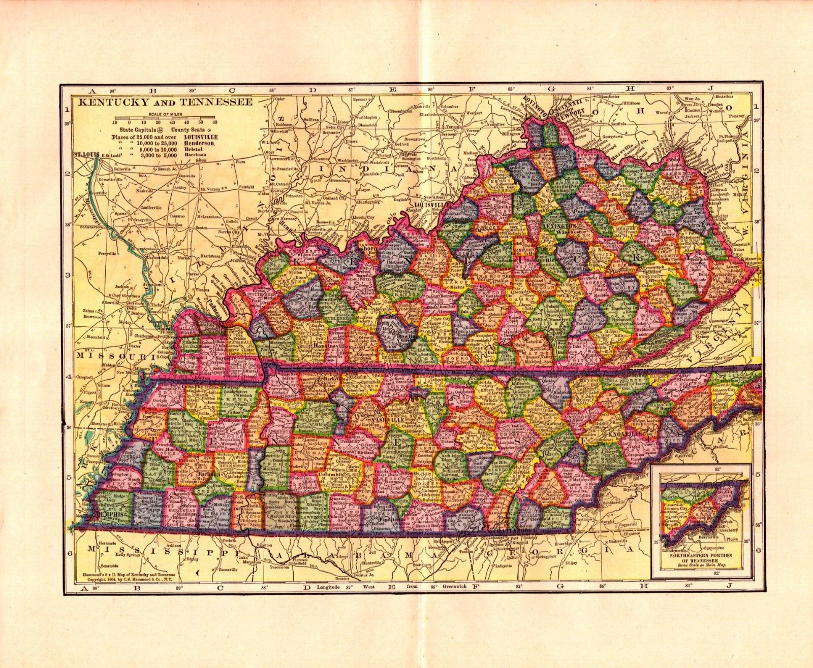 tennessee and kentucky county map
