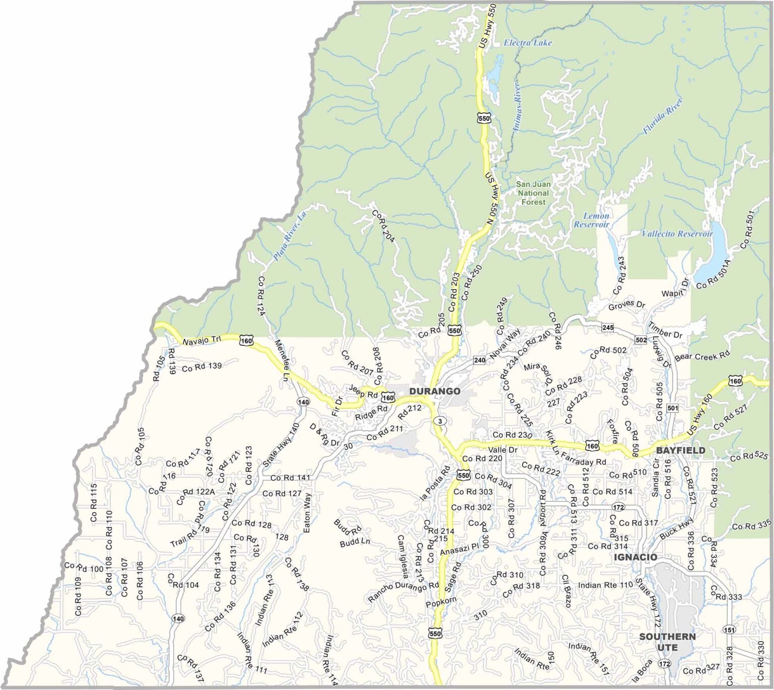 La Plata County Map Colorado US County Maps