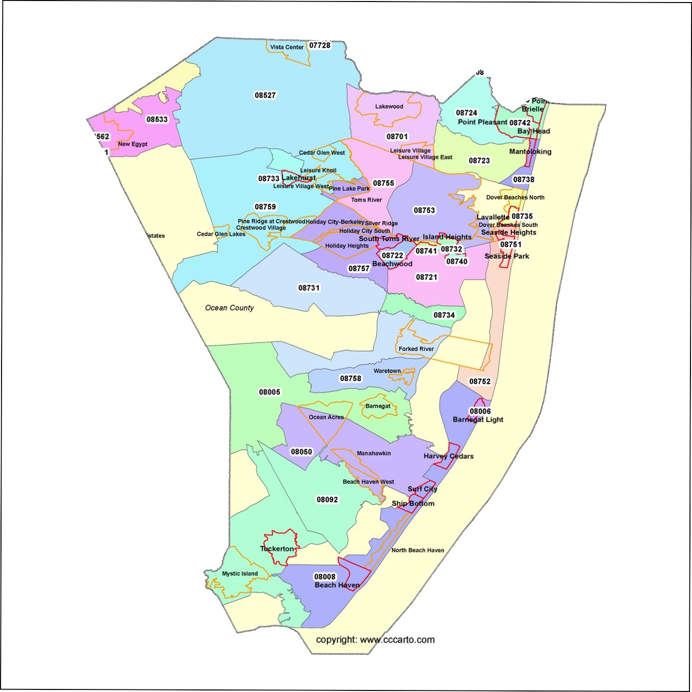 Lakewood Township ZIP Codes Map Ocean County ZIP Codes Map New Jersey 