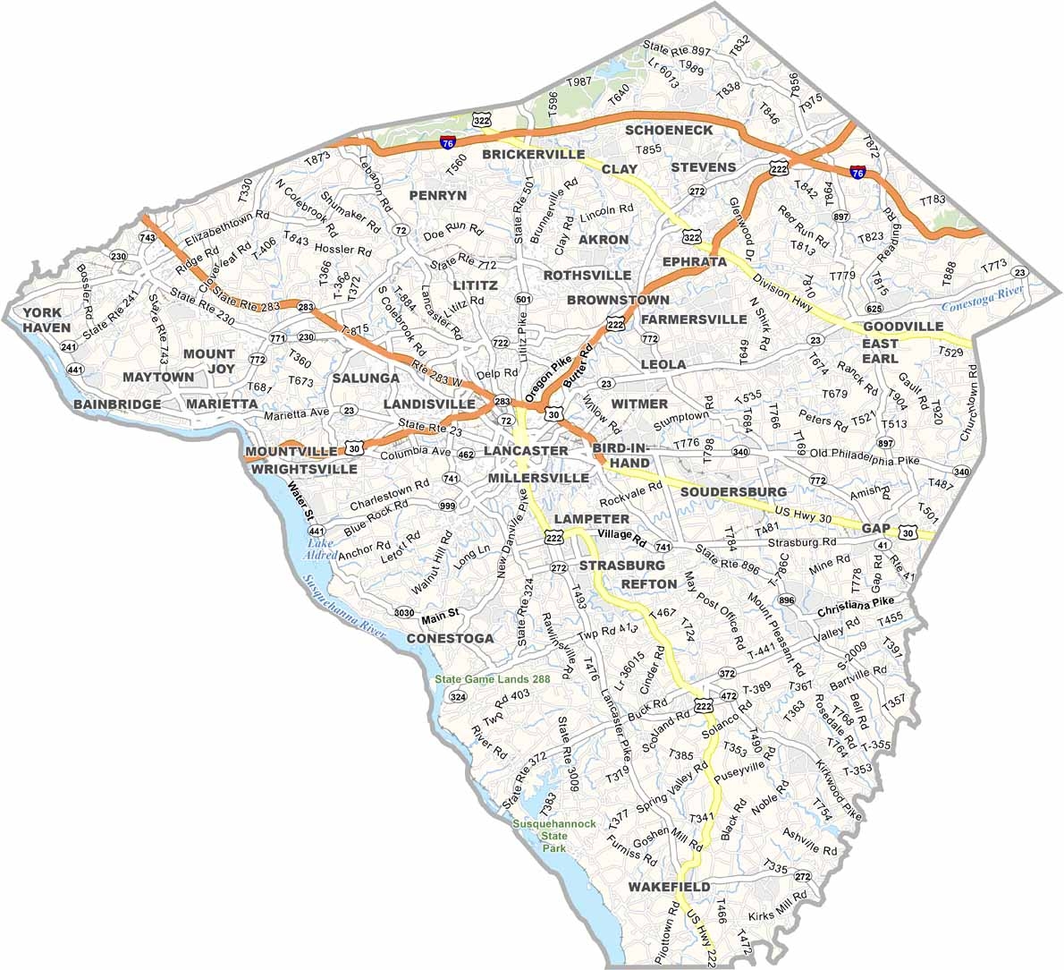 Lancaster County Map Pennsylvania US County Maps