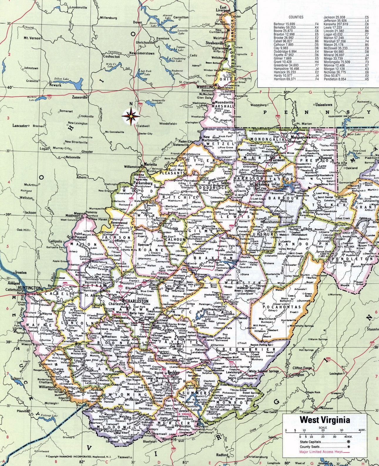 Large Detailed Administrative Divisions Map Of West Virginia State With Cities Vidiani Maps Of All Countries In One Place