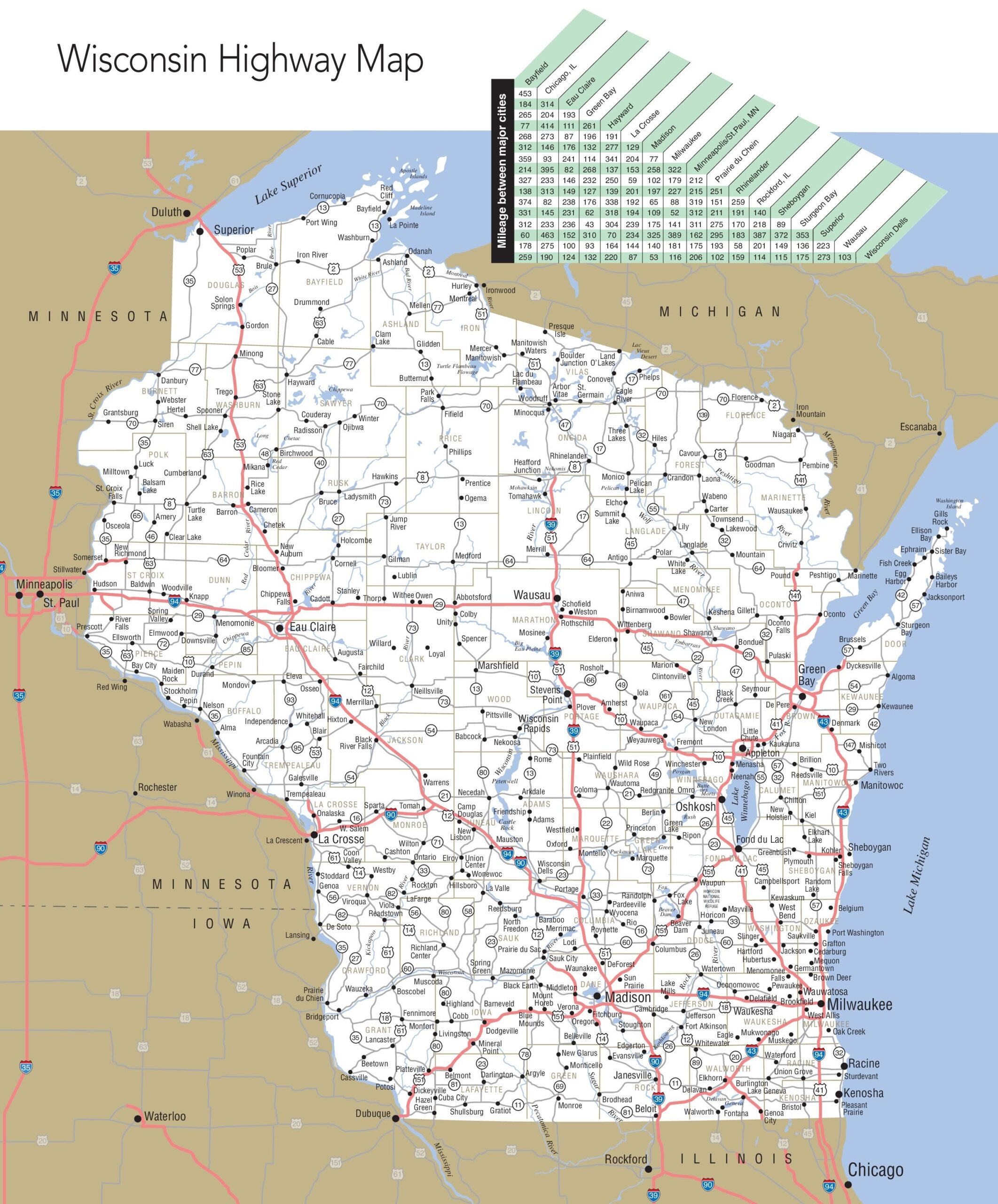 Large Detailed Map Of Wisconsin With Cities And Towns Ontheworldmap
