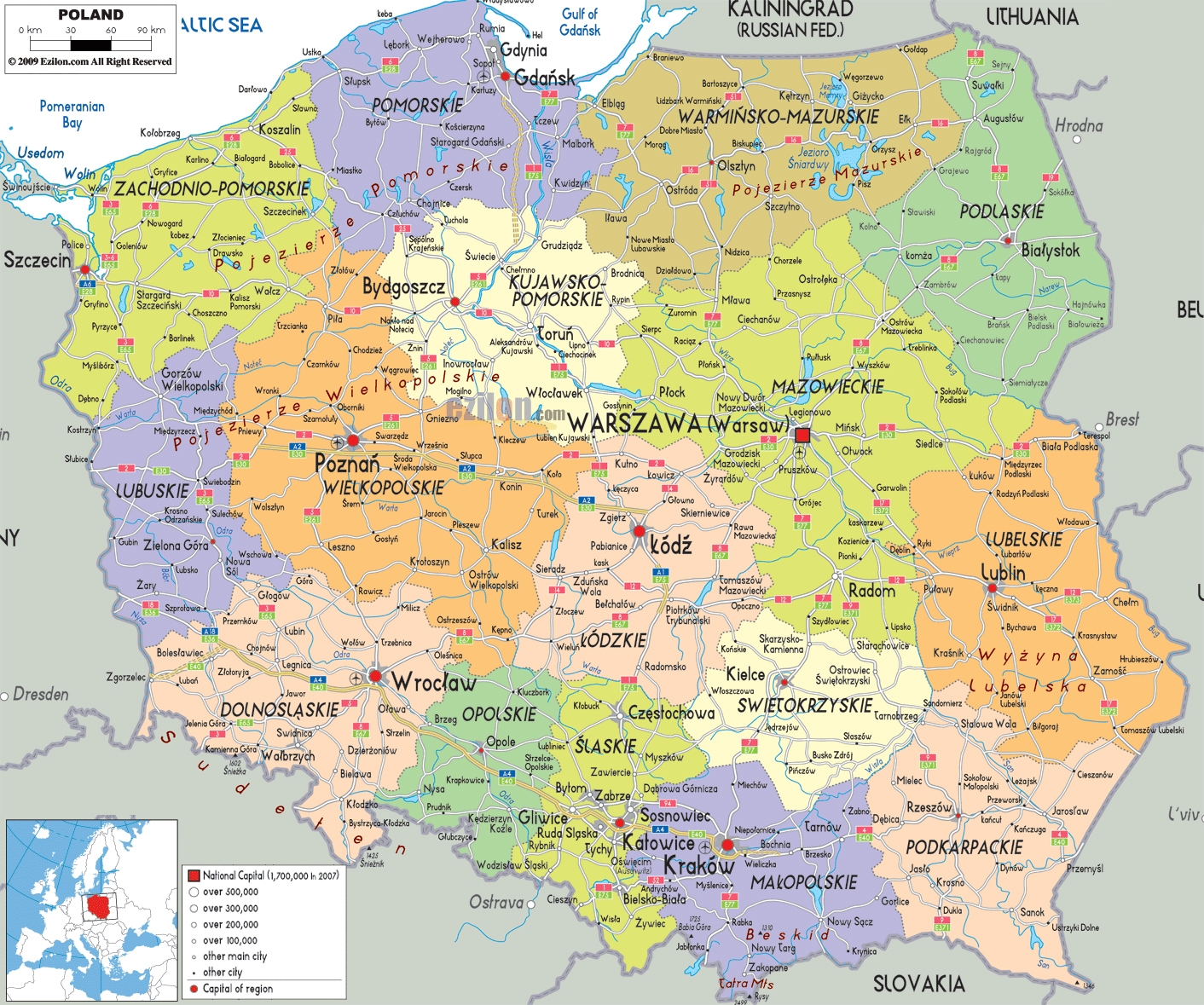 map of poland with cities