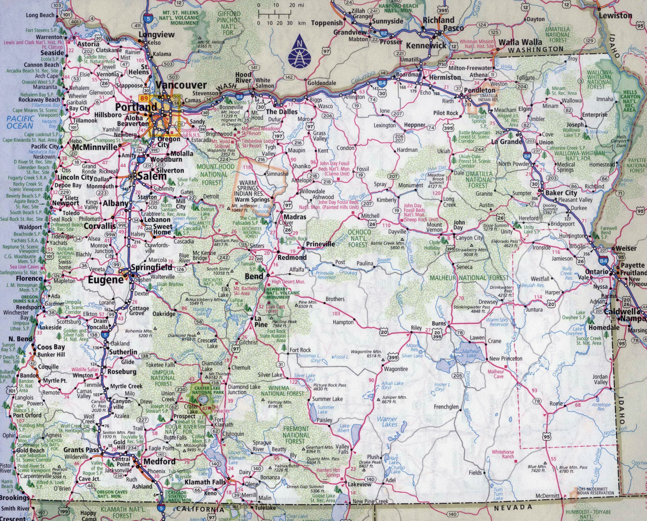 Large Detailed Roads And Highways Map Of Oregon State With All Cities Vidiani Maps Of All Countries In One Place