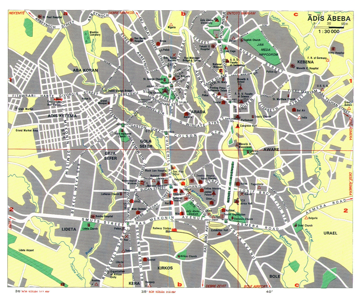Large Detailed Roads Map Of Addis Ababa City With Street Names Vidiani Maps Of All Countries In One Place