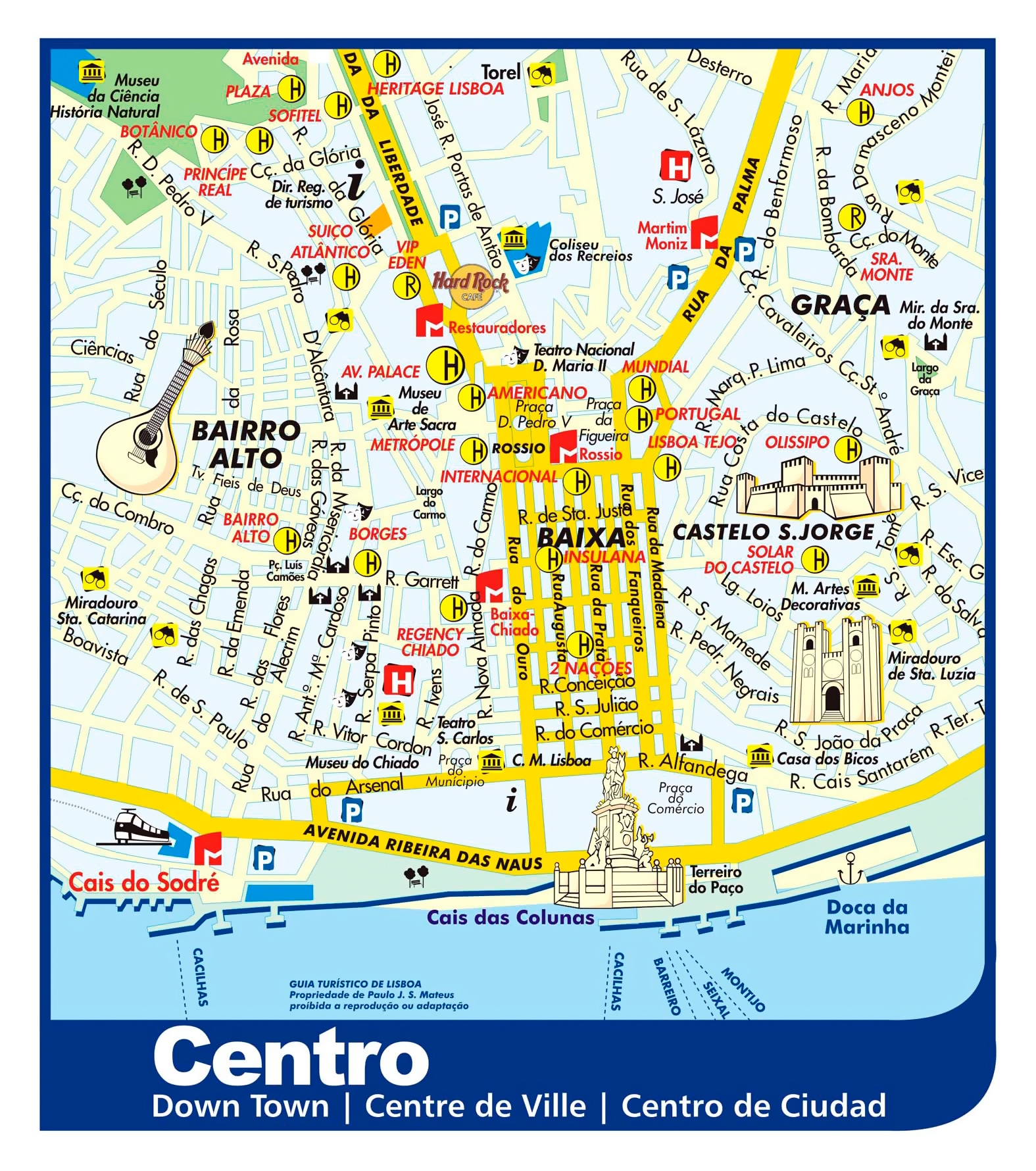 Large Detailed Tourist Map Of Lisbon City Downtown Vidiani Maps Of All Countries In One Place