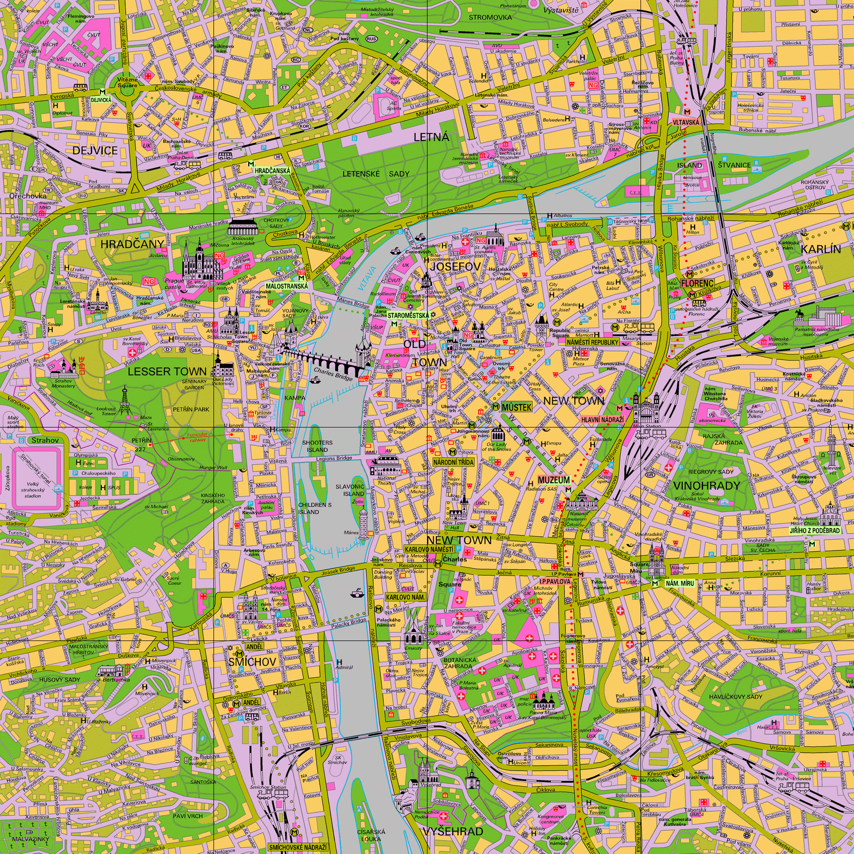 Large Map Of Prague Showing Old Town Square Starom stsk N m st Prague Information History Prague Experience Large Map Of Prague Showing Old Town Square Starom stsk N m st Prague Information History Prague Experience