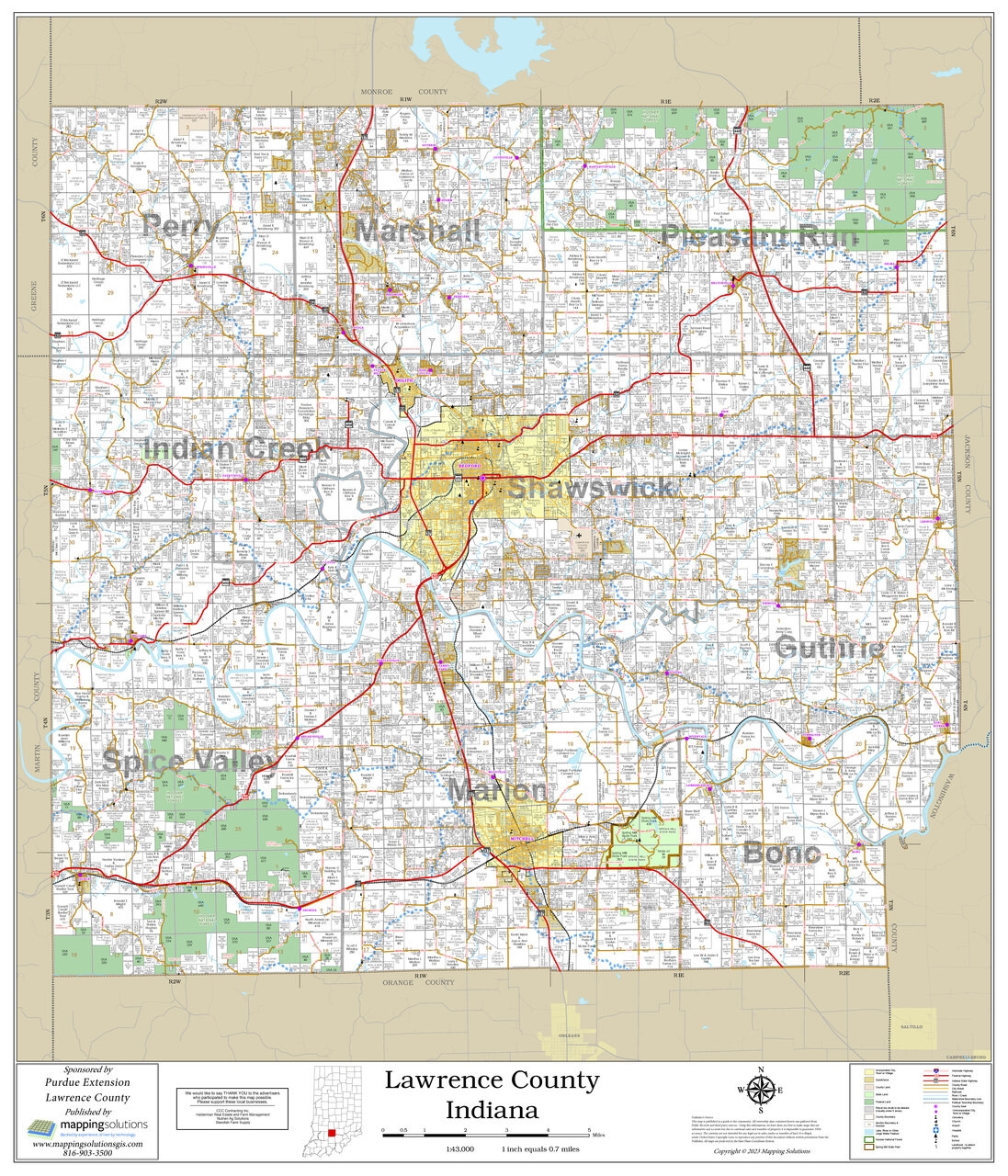 Lawrence County Indiana 2023 Wall Map Mapping Solutions