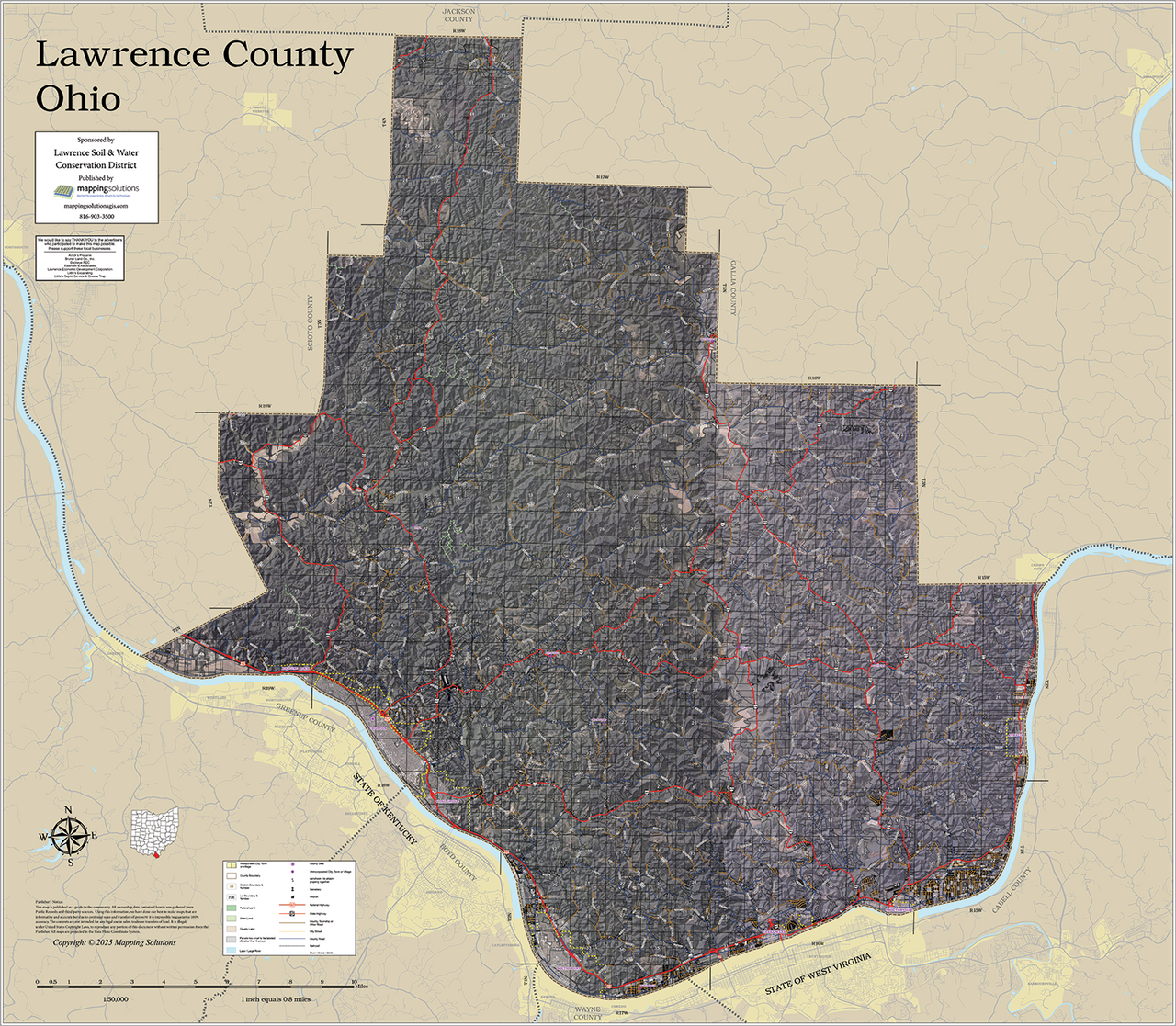 Lawrence County Ohio 2025 Aerial Wall Map Mapping Solutions