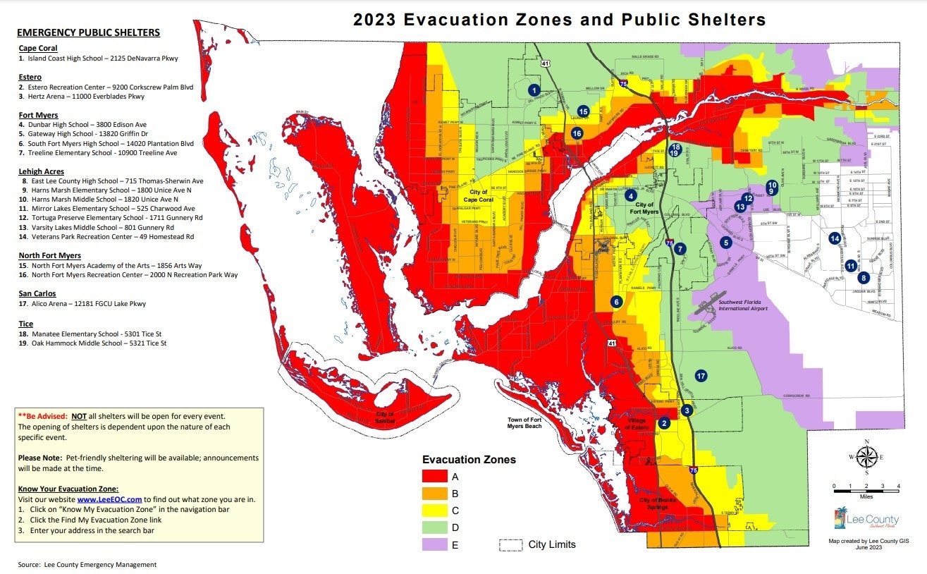 Lee County Florida Evacuation Zones And Public Shelters Matlacha Pine Island Fire Control District