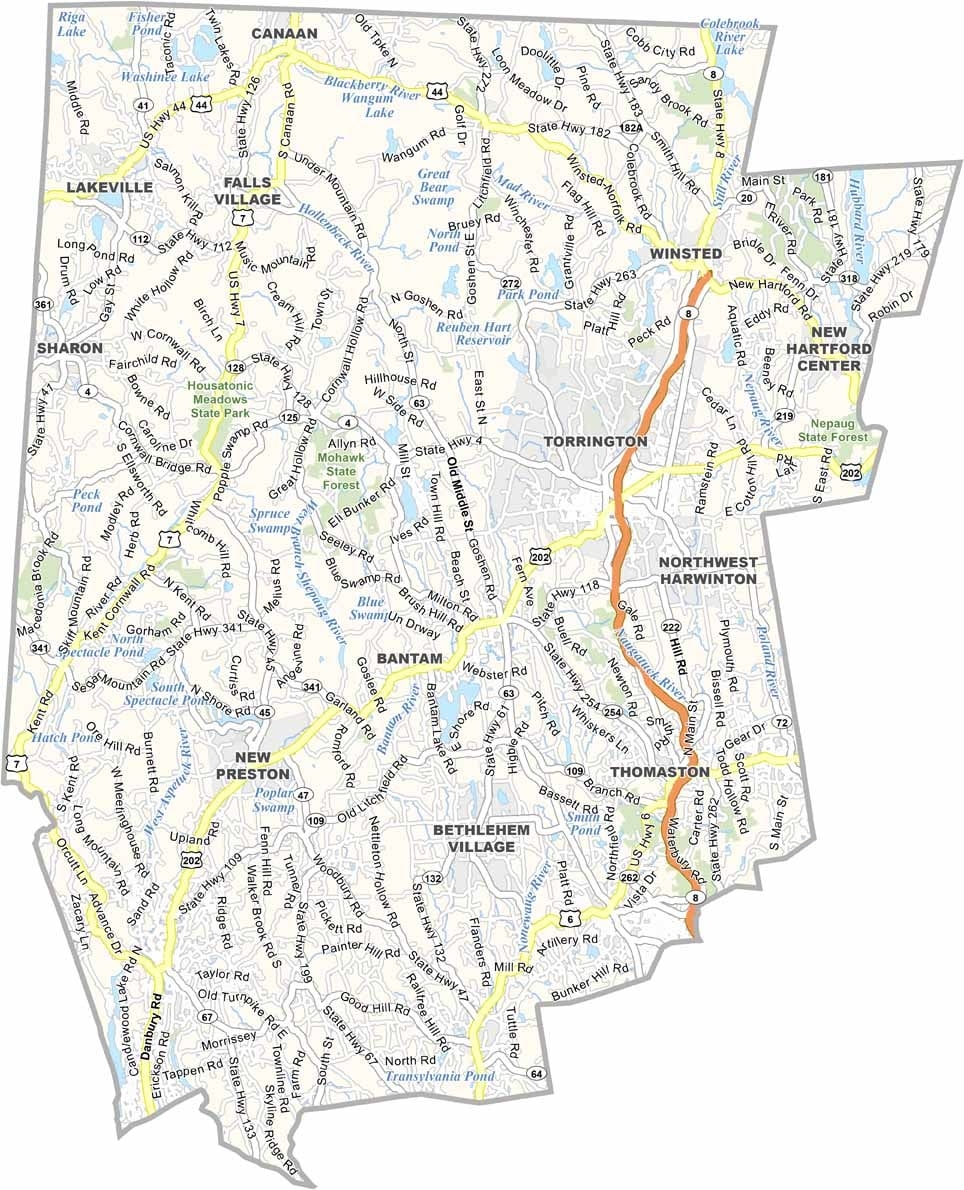 Litchfield County Map Connecticut US County Maps Litchfield County Map Connecticut US County Maps