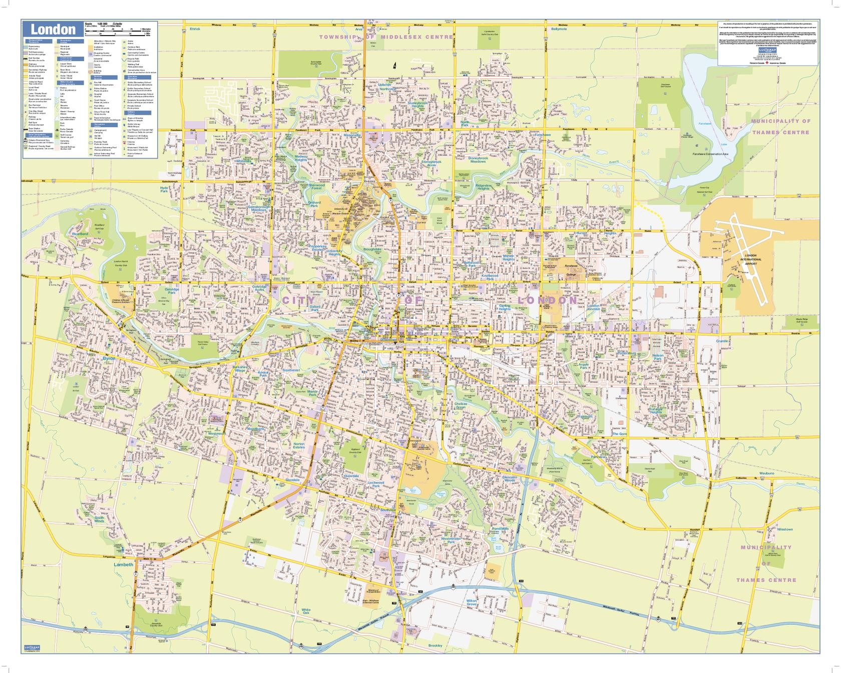 London Ontario Wall Map Page Size 34 5 X 27 5 In Shop Online At WorldOfMaps