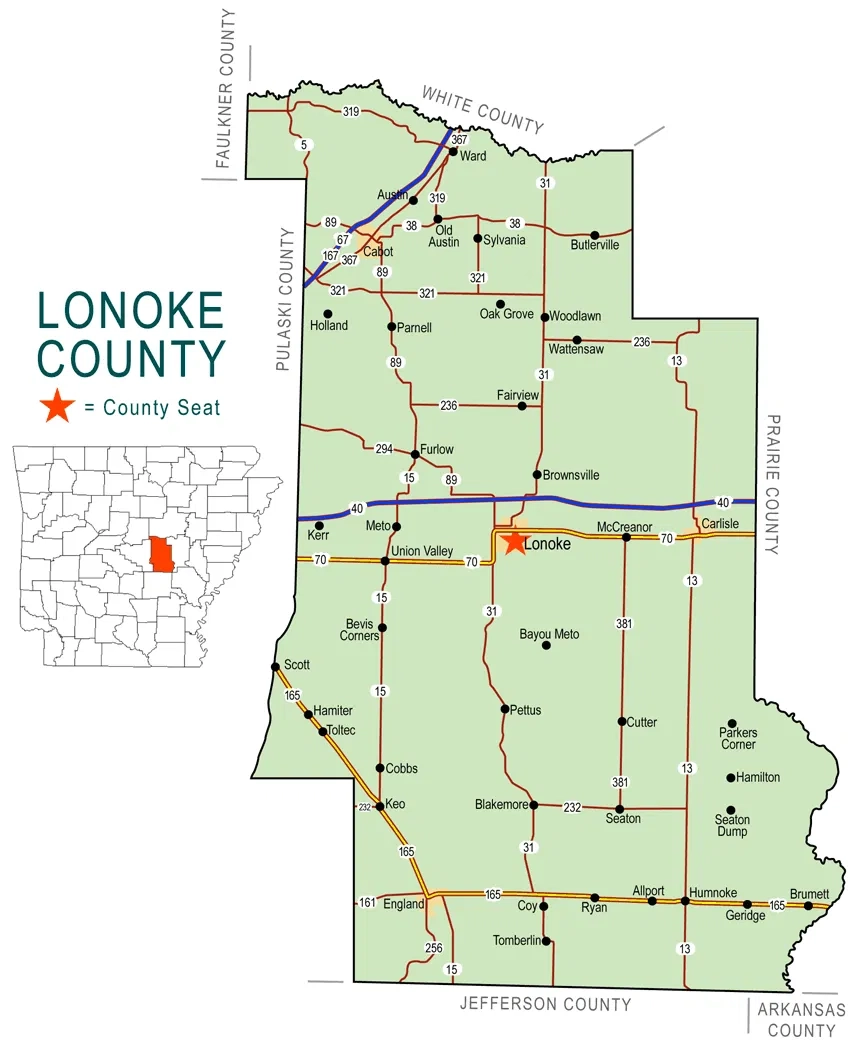 Lonoke County Map Encyclopedia Of Arkansas