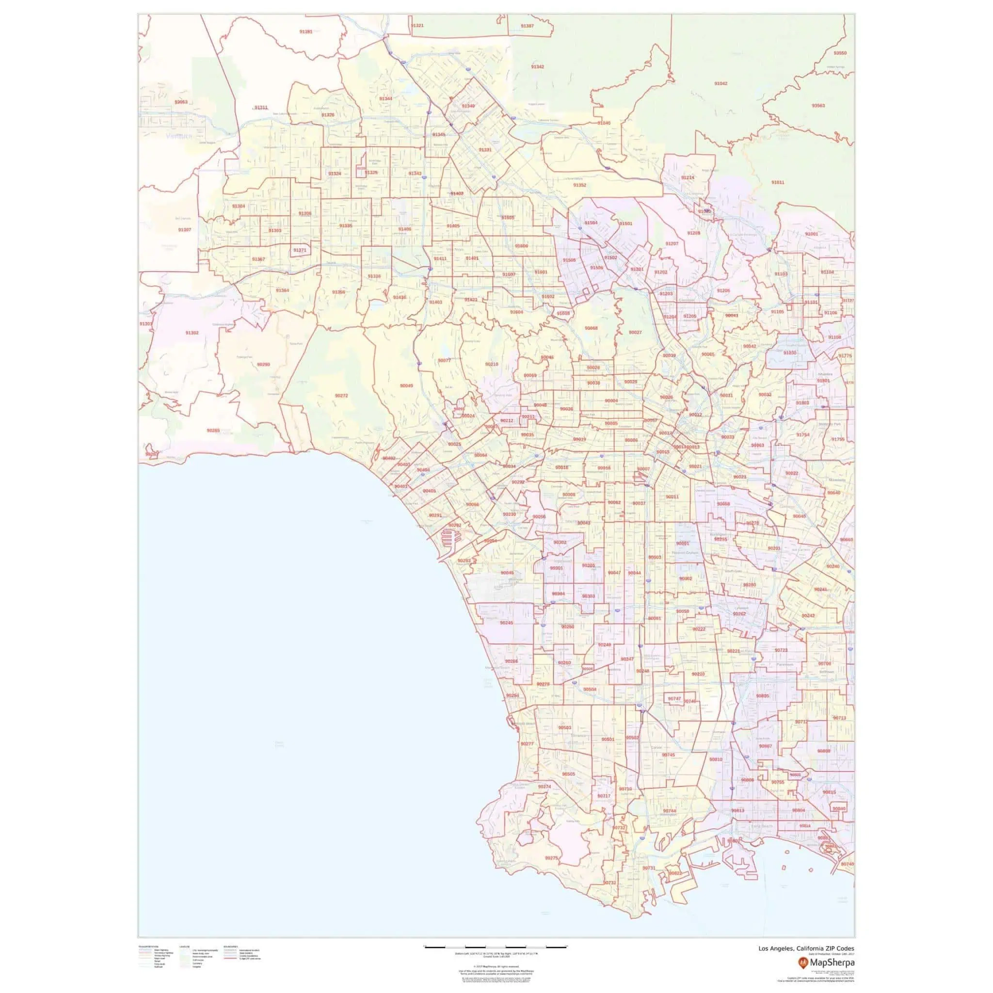 Los Angeles California ZIP Codes By Map Sherpa The Map Shop Los Angeles California ZIP Codes By Map Sherpa The Map Shop