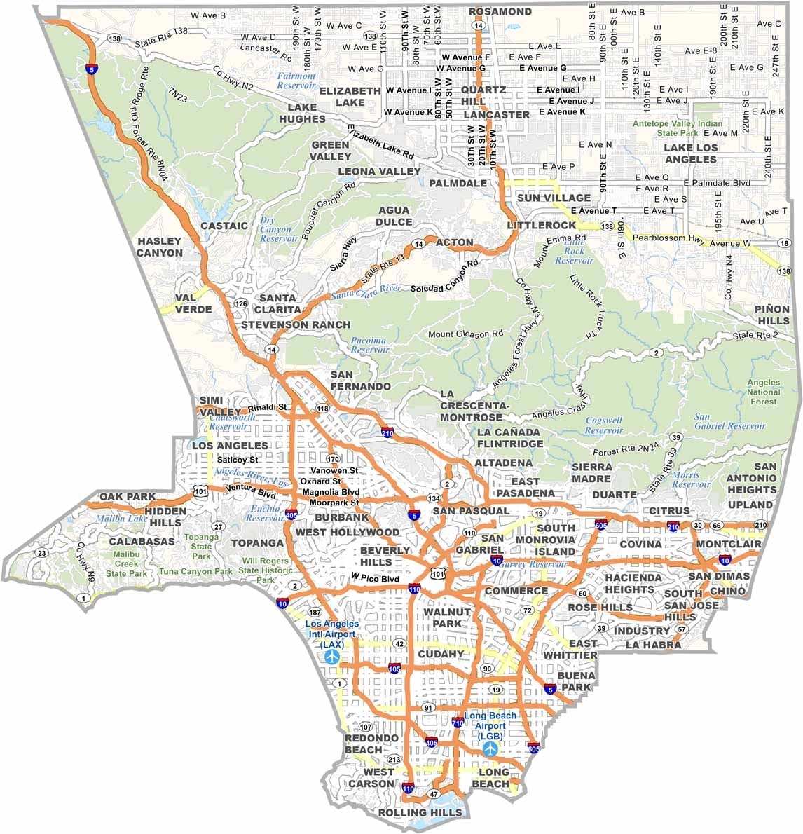 Los Angeles County Map California US County Maps