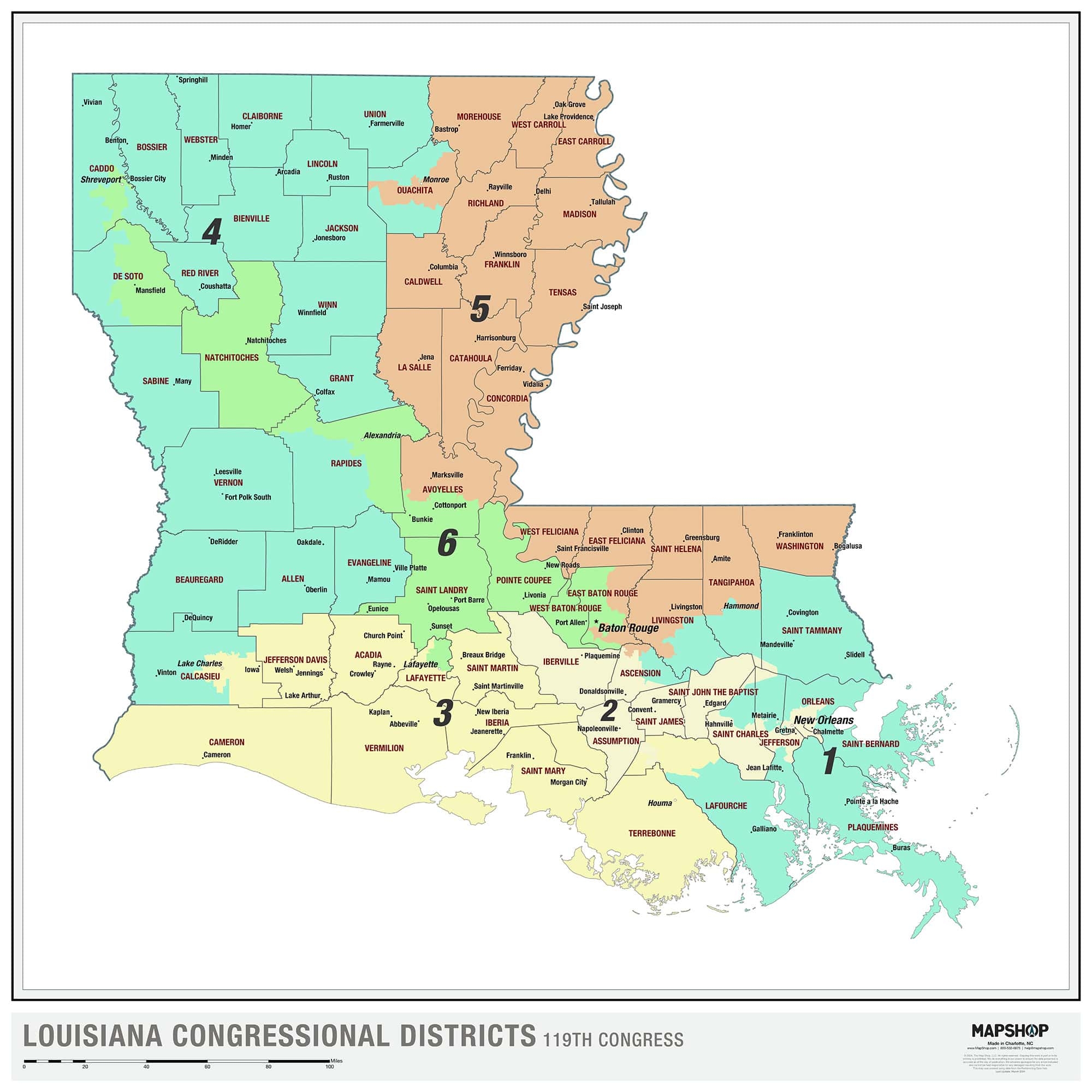Louisiana 2024 Congressional Districts Wall Map MapShop