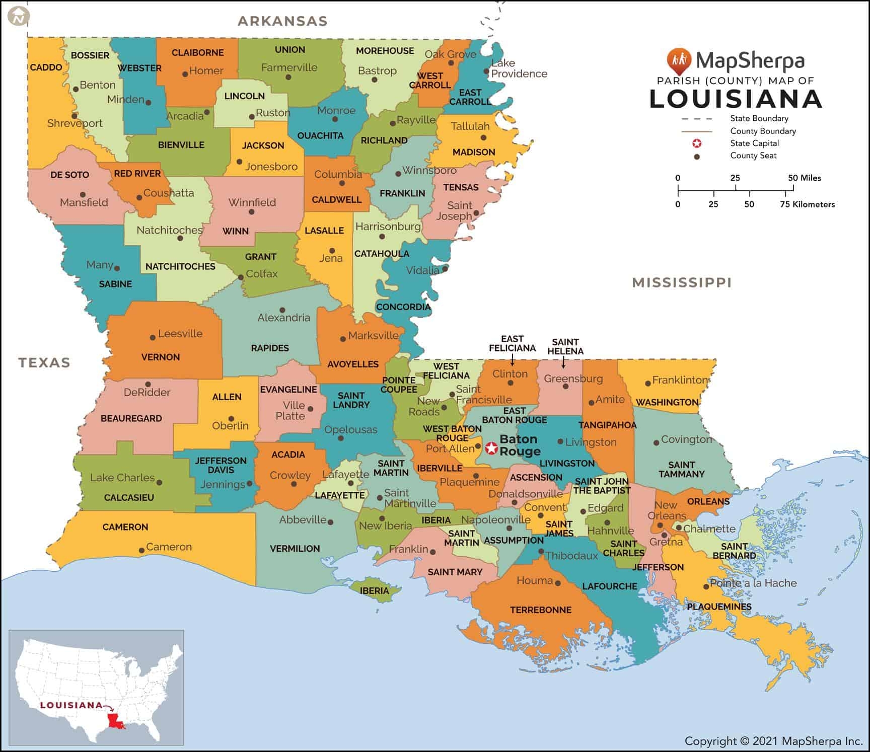 Louisiana Parishes Counties Map By MapSherpa The Map Shop