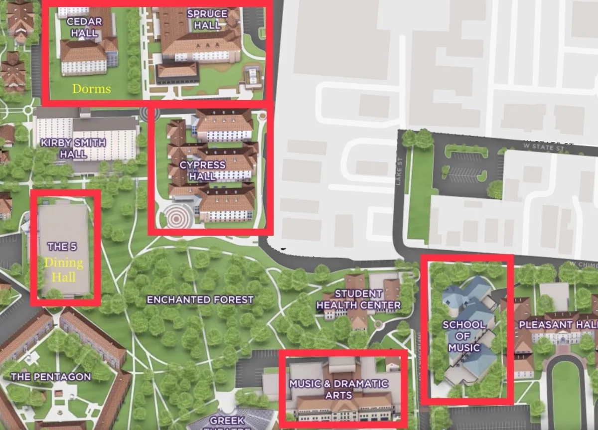 LSU Map Dorms And Dining Hall The Collaborative Piano Institute