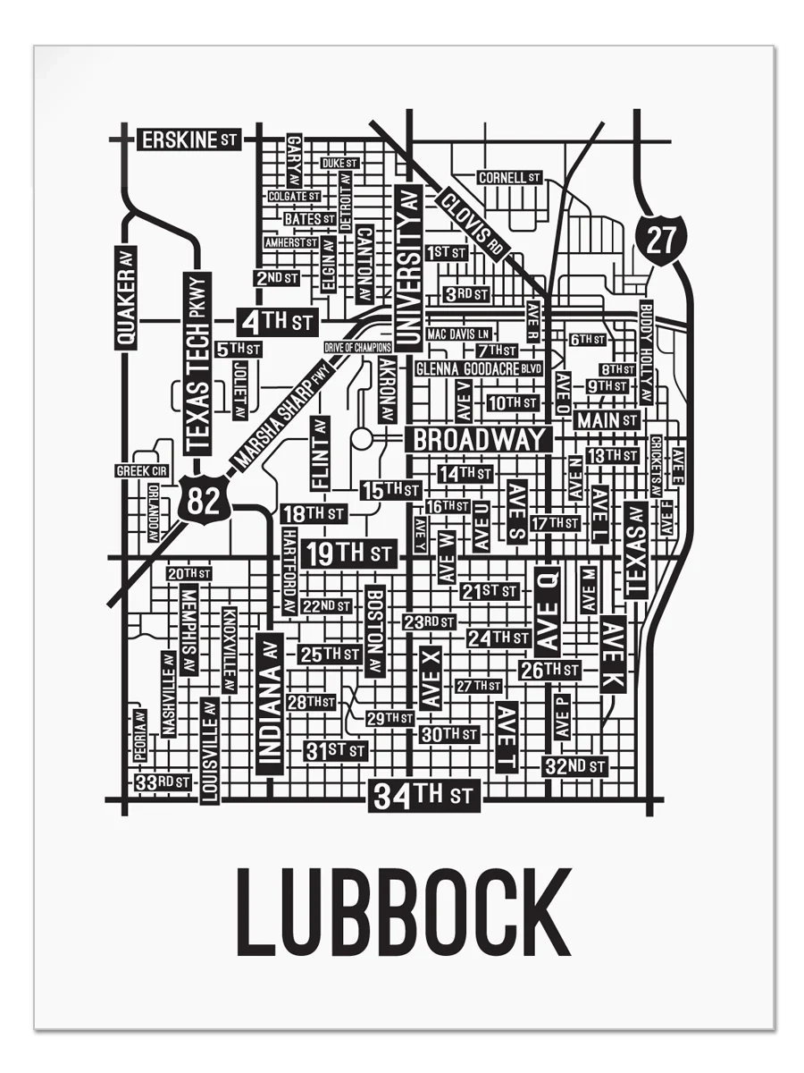 Lubbock Texas Street Map School Street Posters Lubbock Texas Street Map School Street Posters