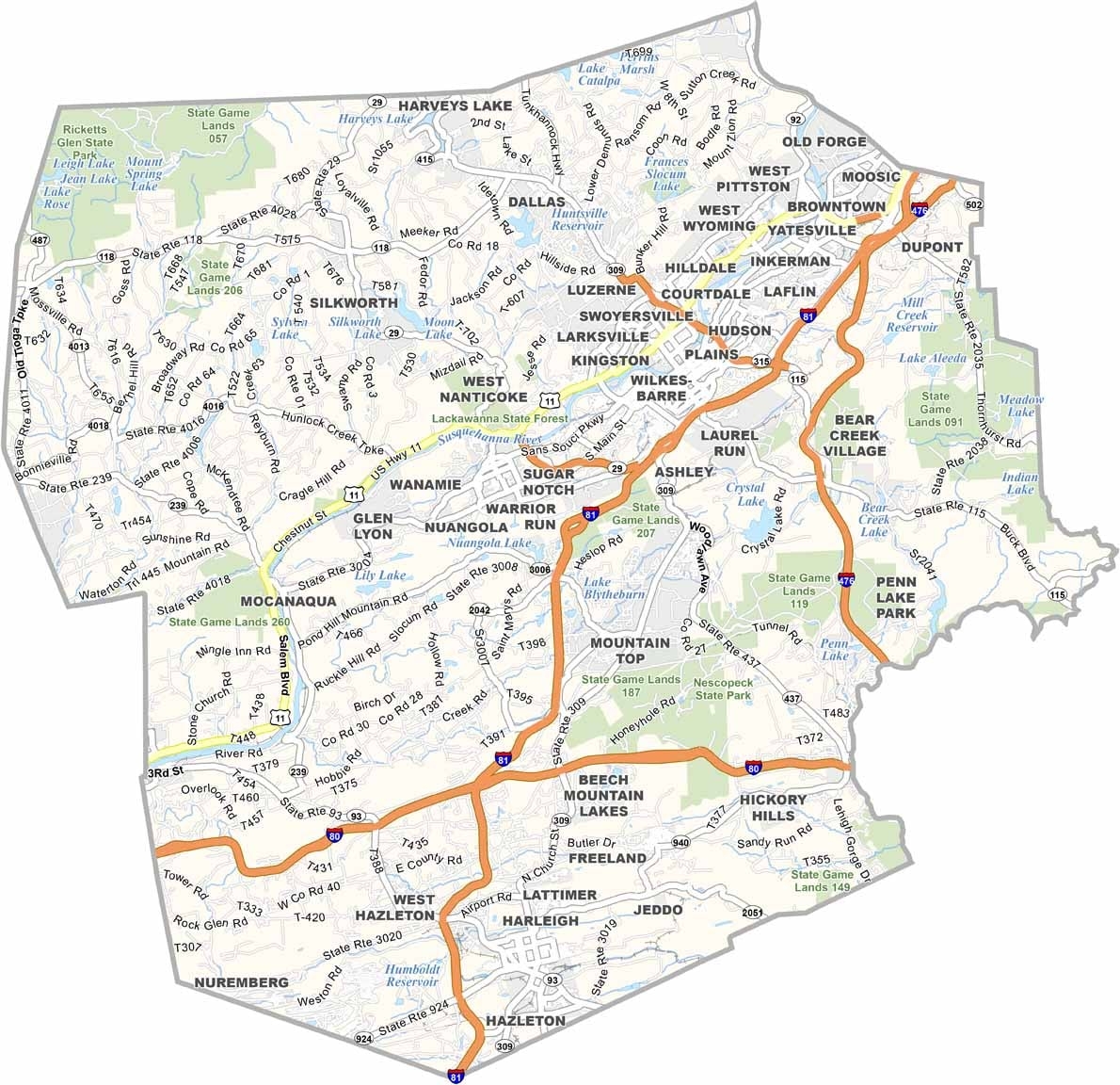 Luzerne County Map Pennsylvania US County Maps