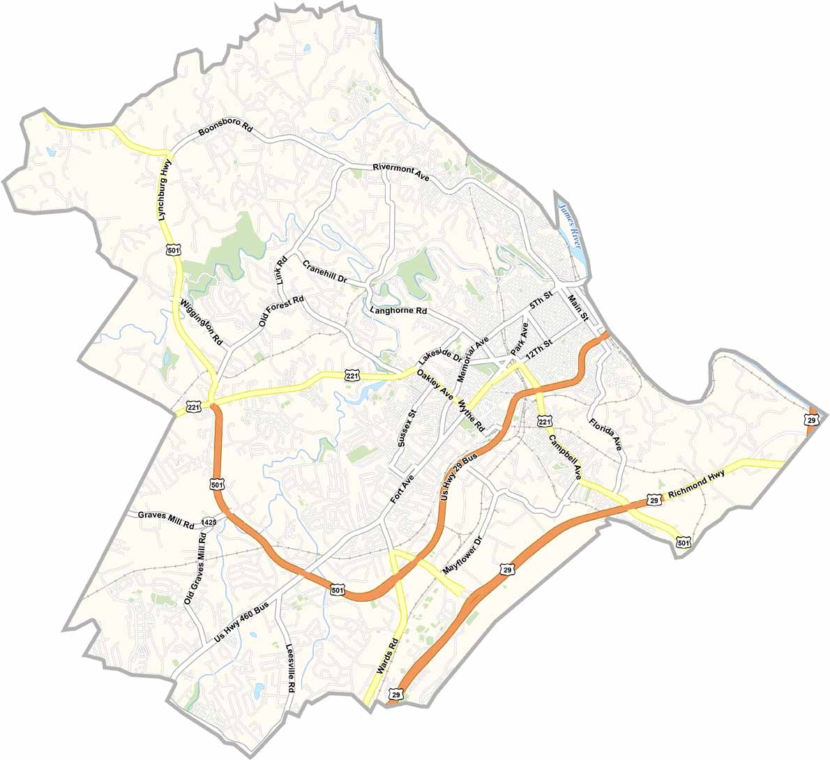 Lynchburg City Map Virginia US County Maps Lynchburg City Map Virginia US County Maps