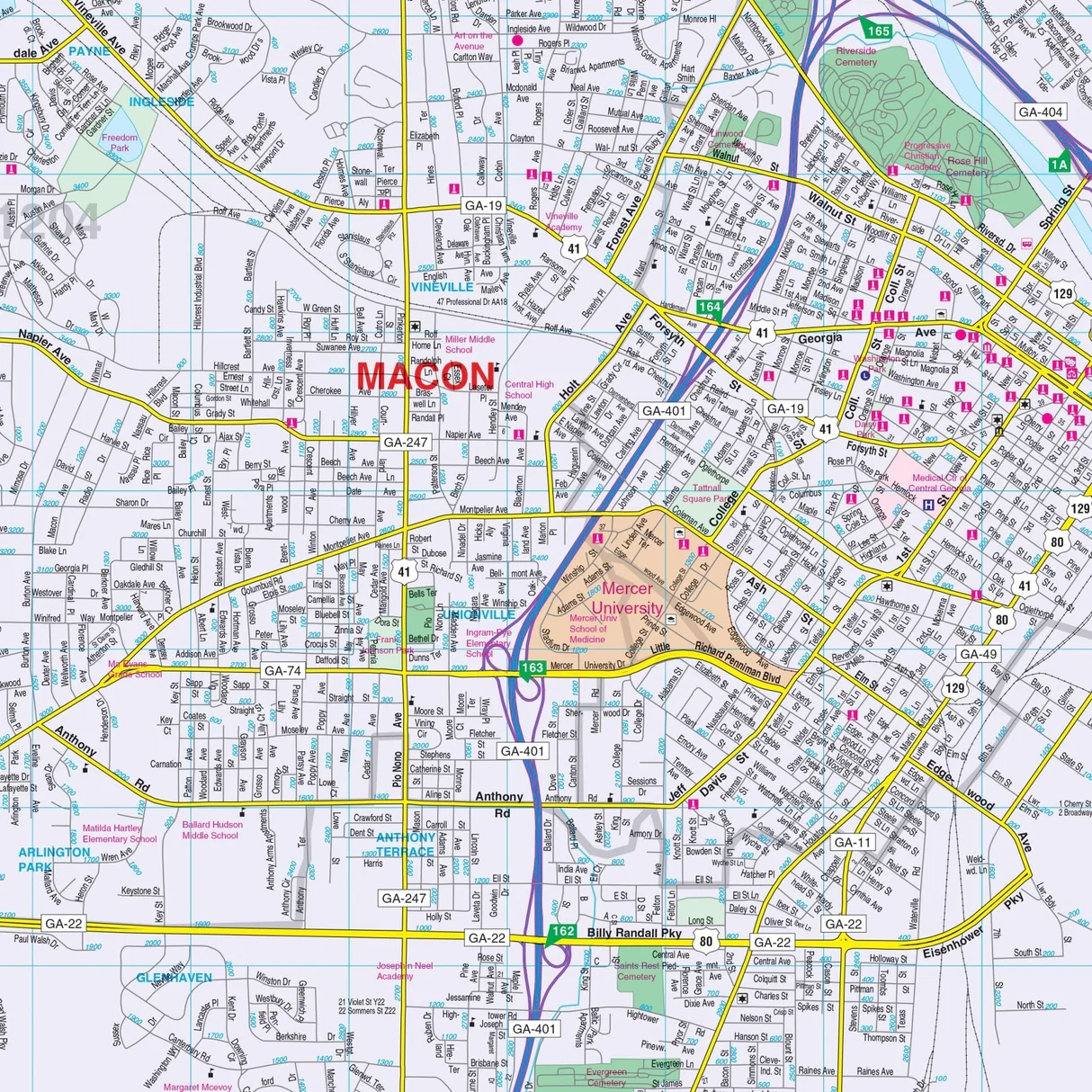 Macon Warner Robins GA Wall Map Shop City County Maps Ultimate Globes