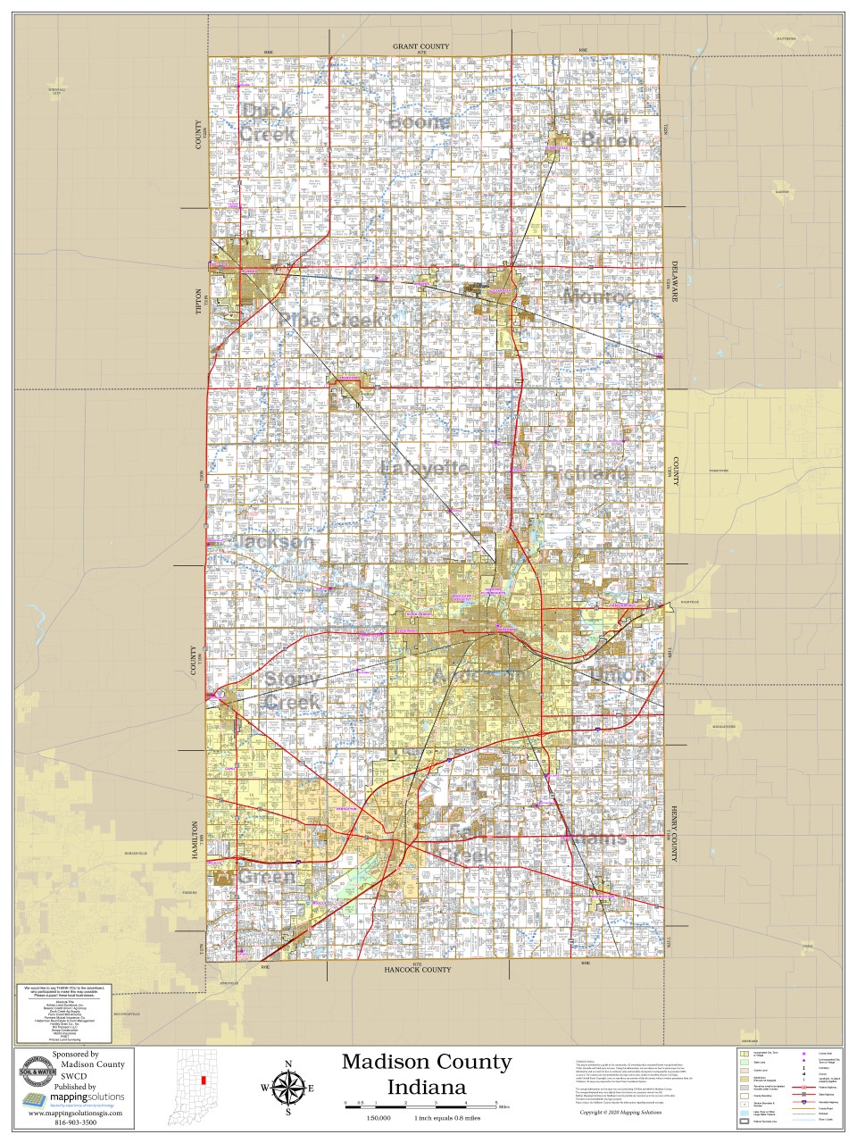Madison County Indiana 2023 Wall Map Mapping Solutions