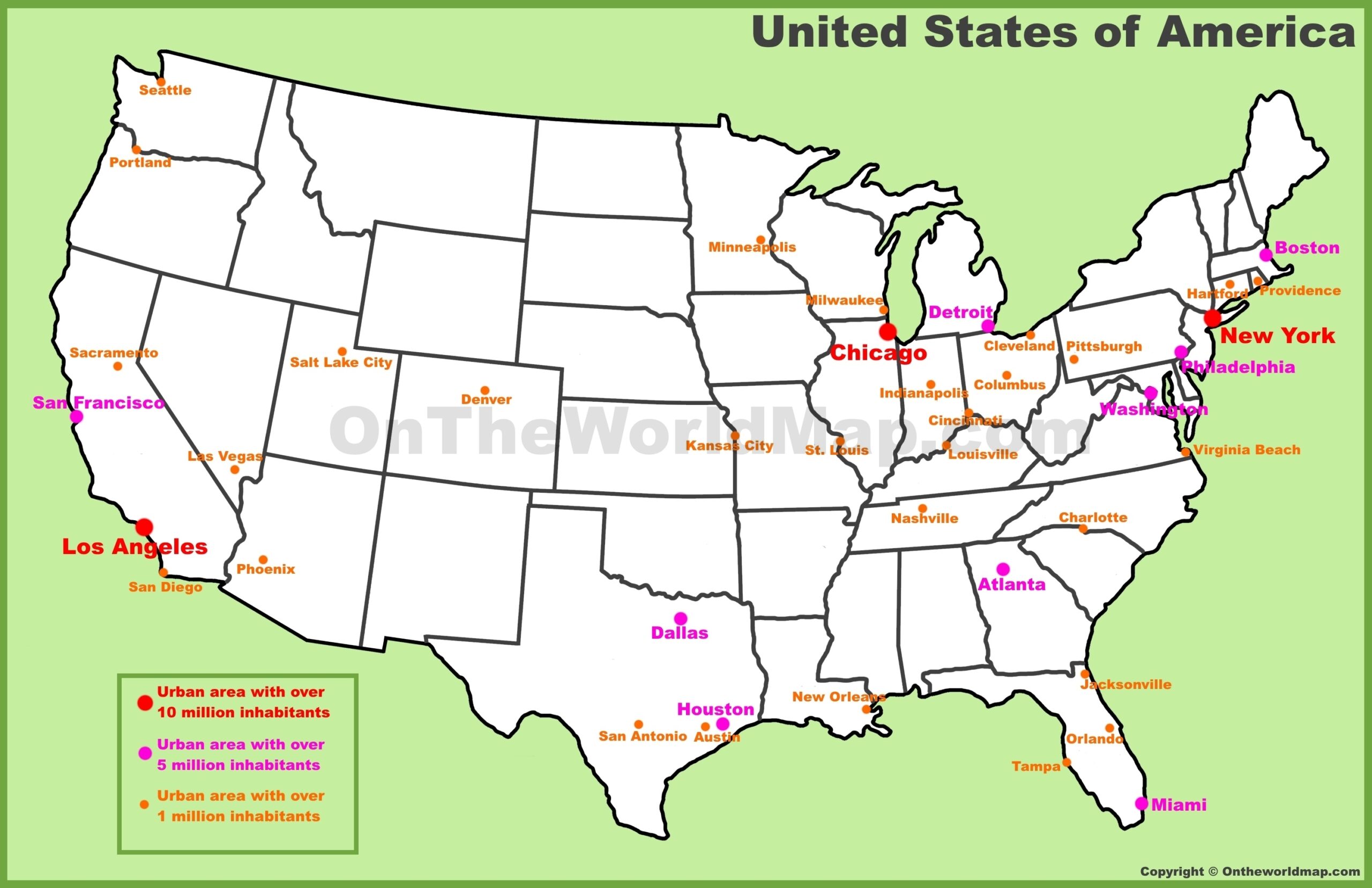 Main U S Cities Map Ontheworldmap Main U S Cities Map Ontheworldmap